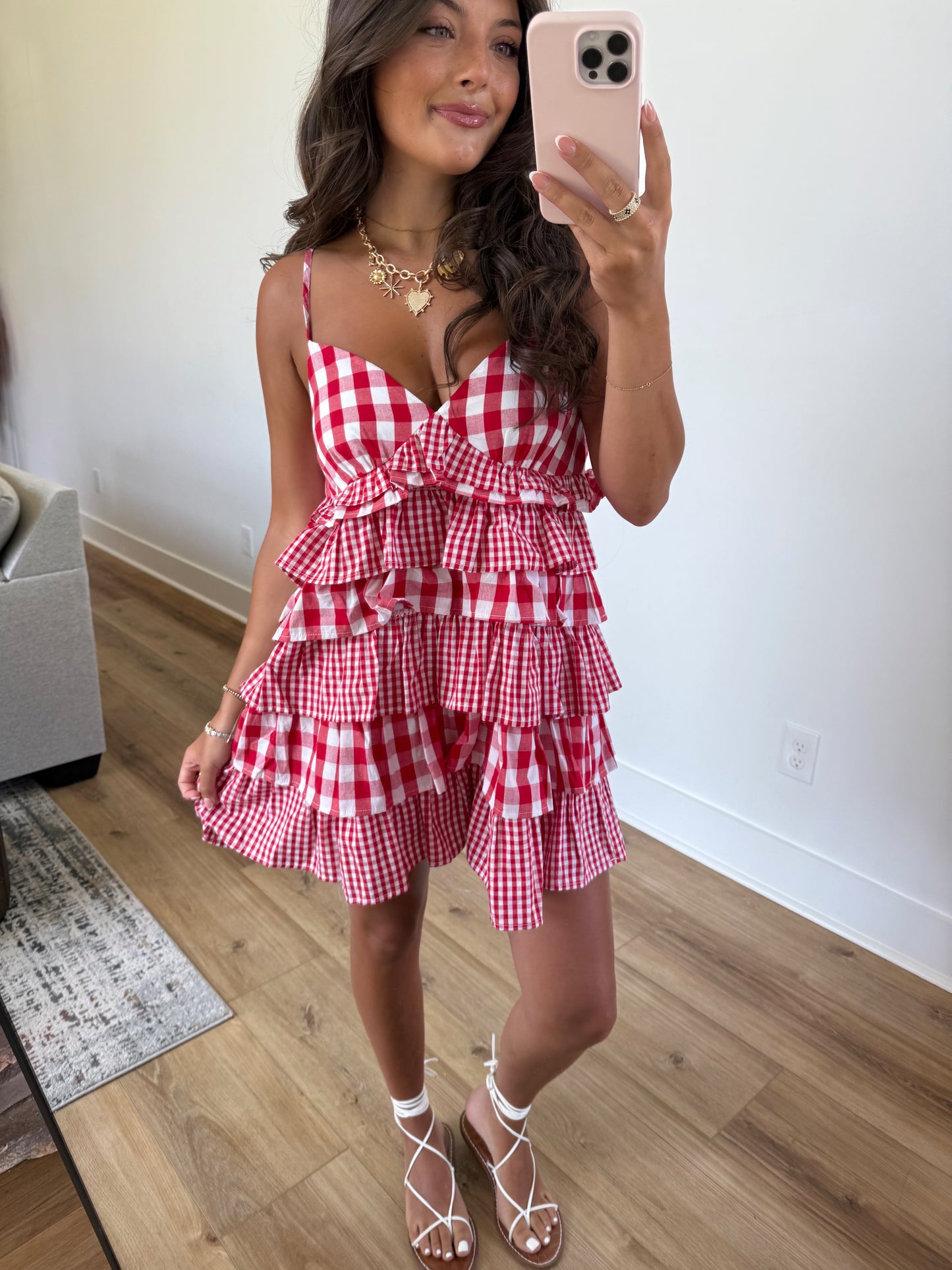 Red Gingham Swing Dress