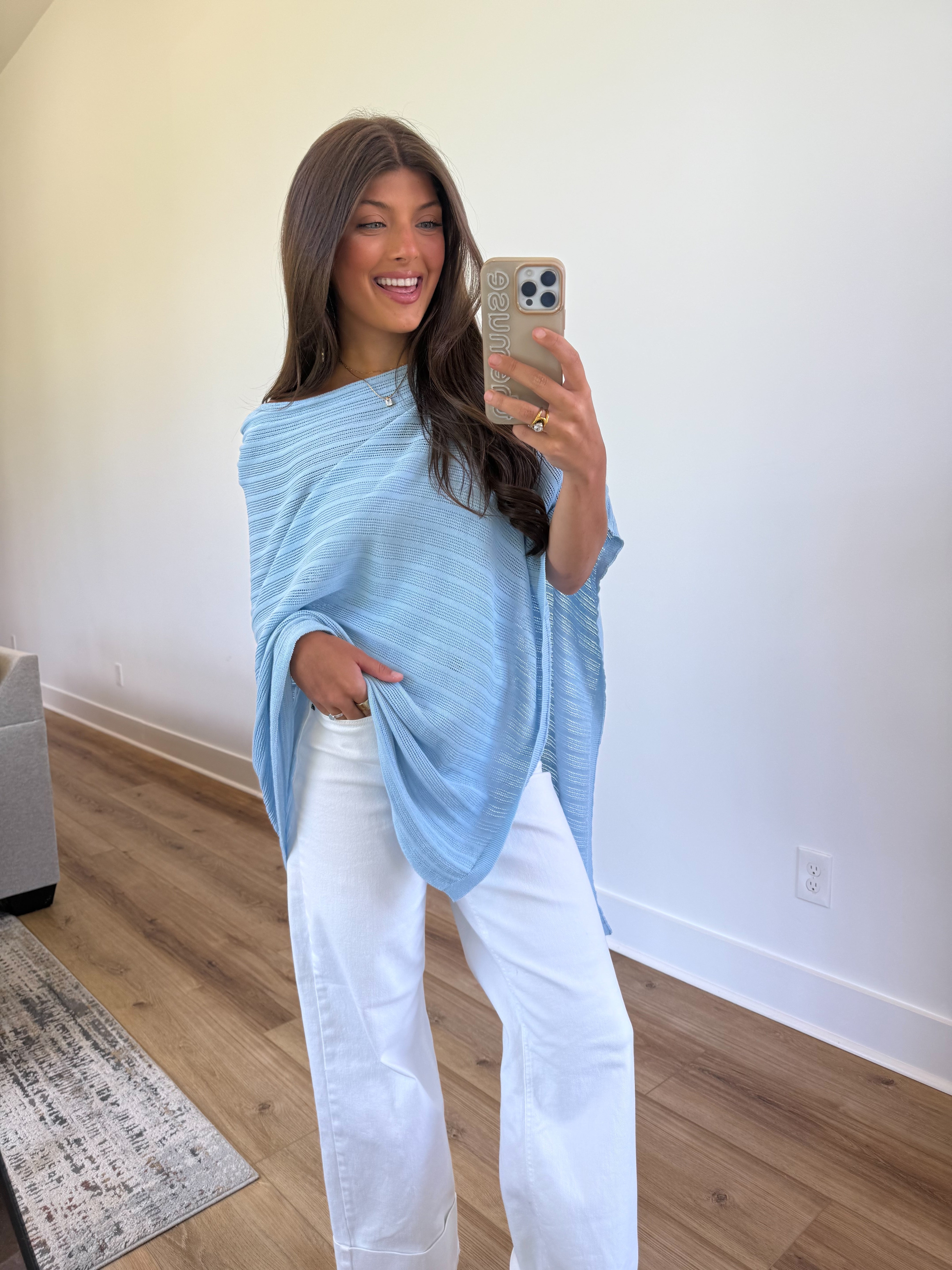 Blue Knit Poncho Top