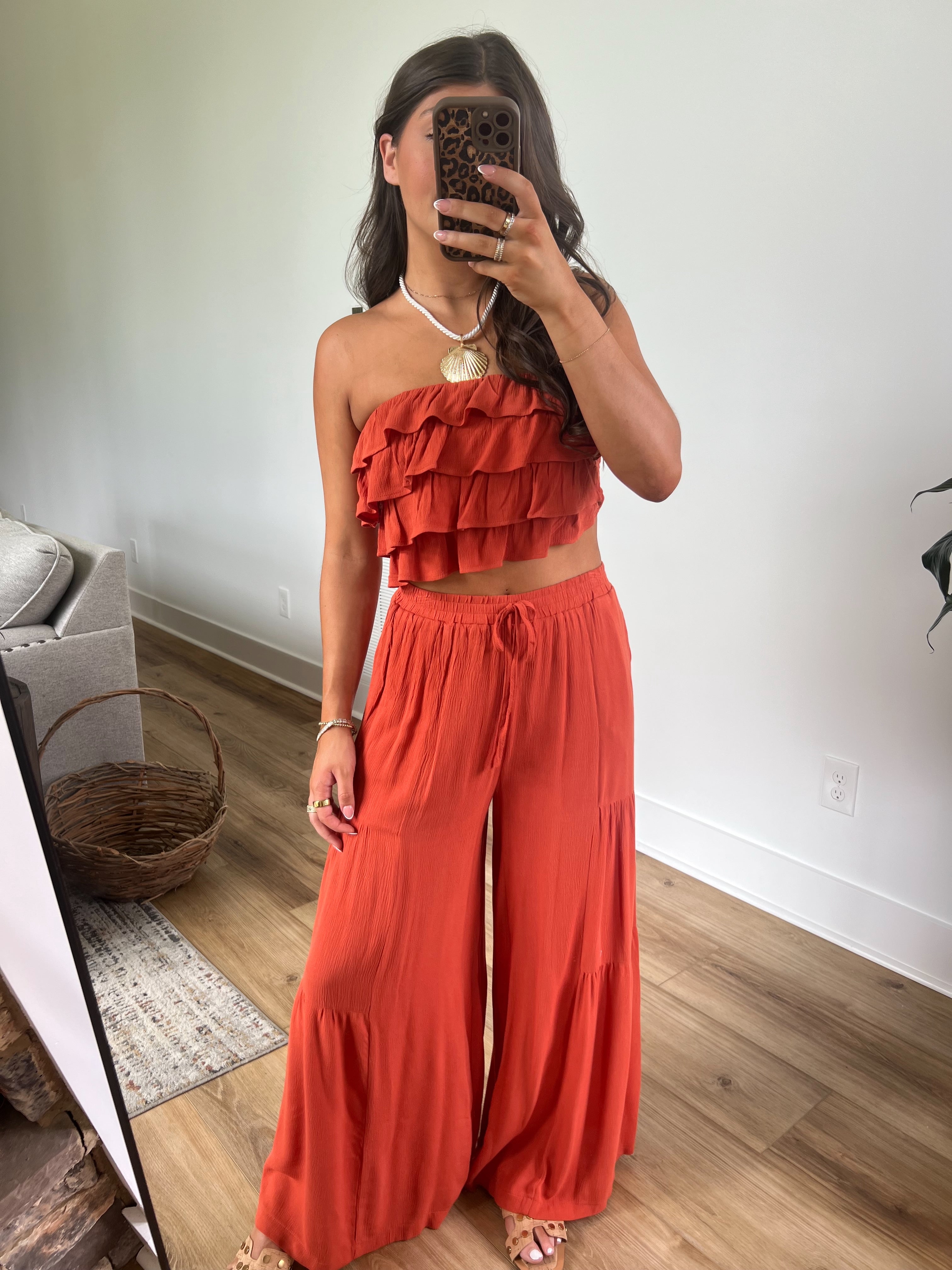 Rust Ruffle Pants Set