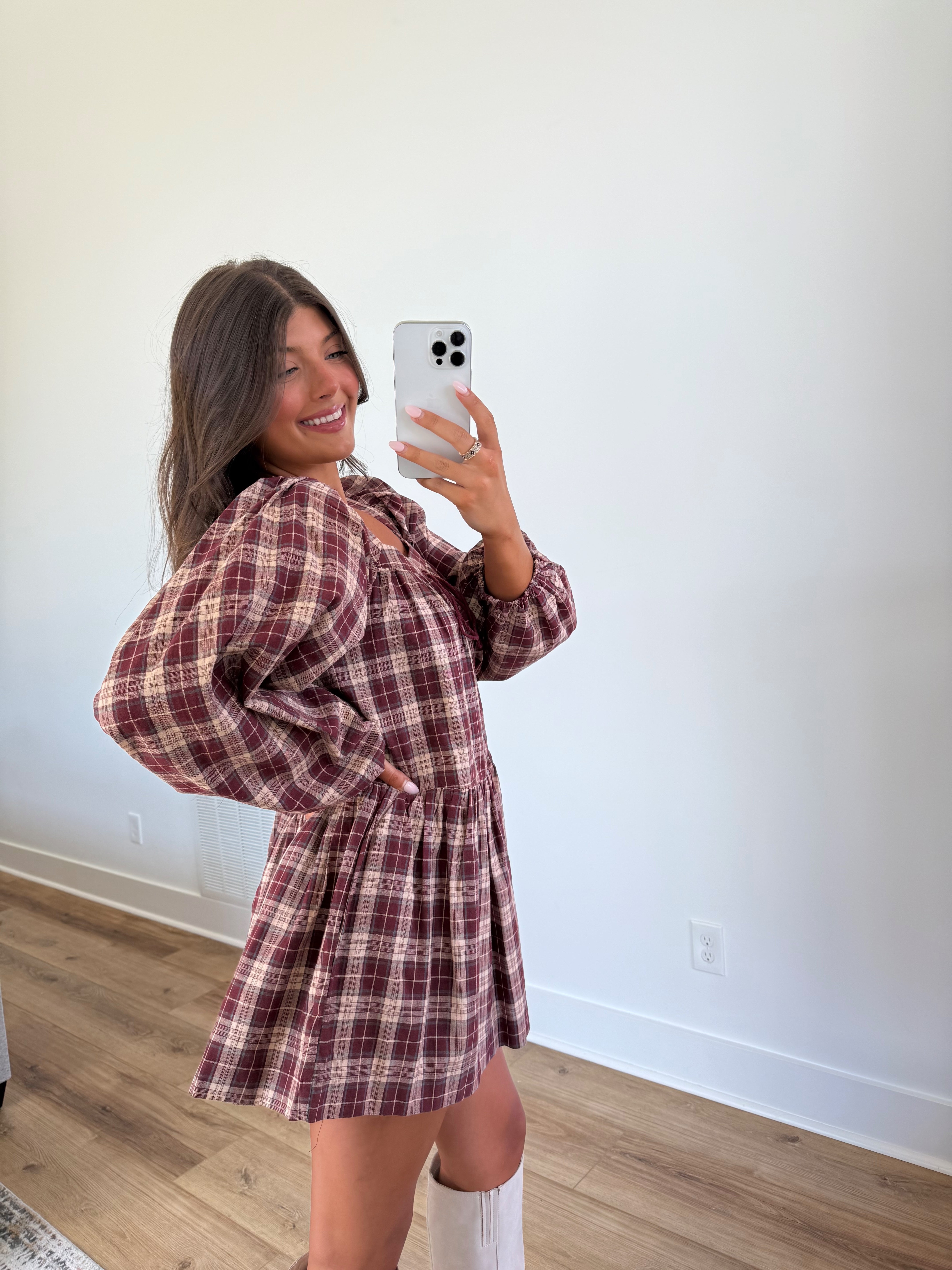 Berry Check Shift Dress