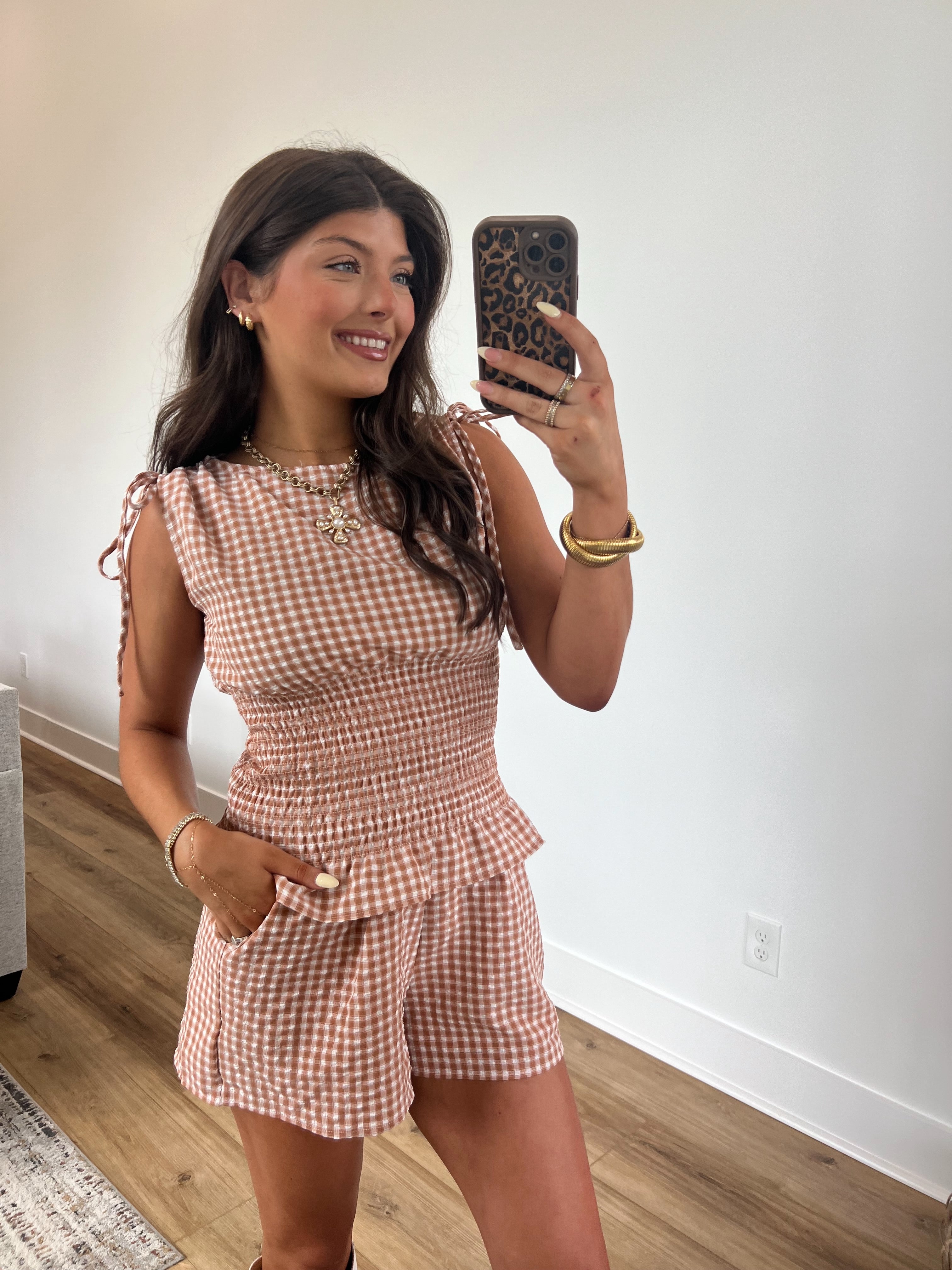 Plaid Fitted Waist Shorts Set