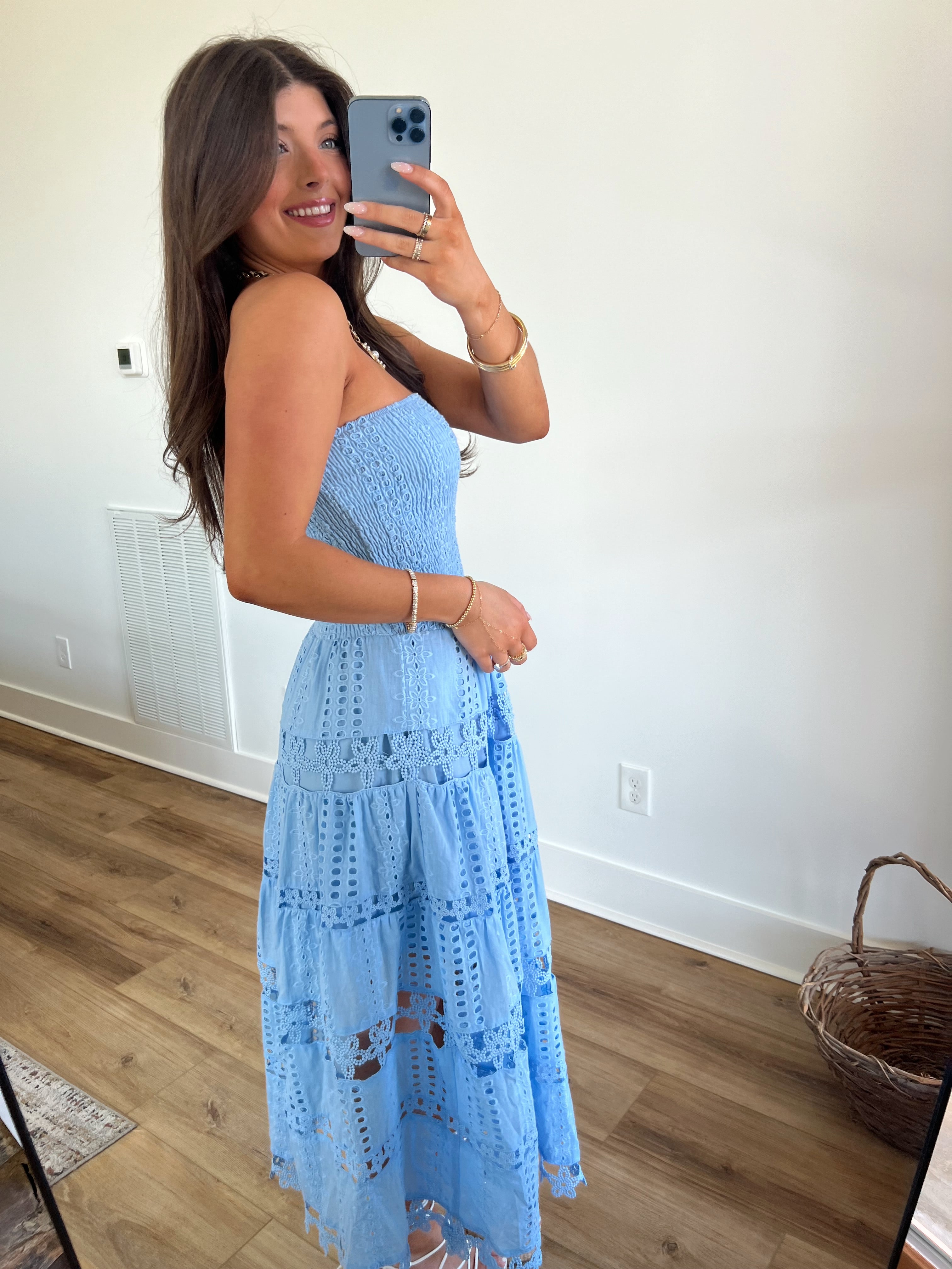 Baby Blue Eyelet Midi Dress