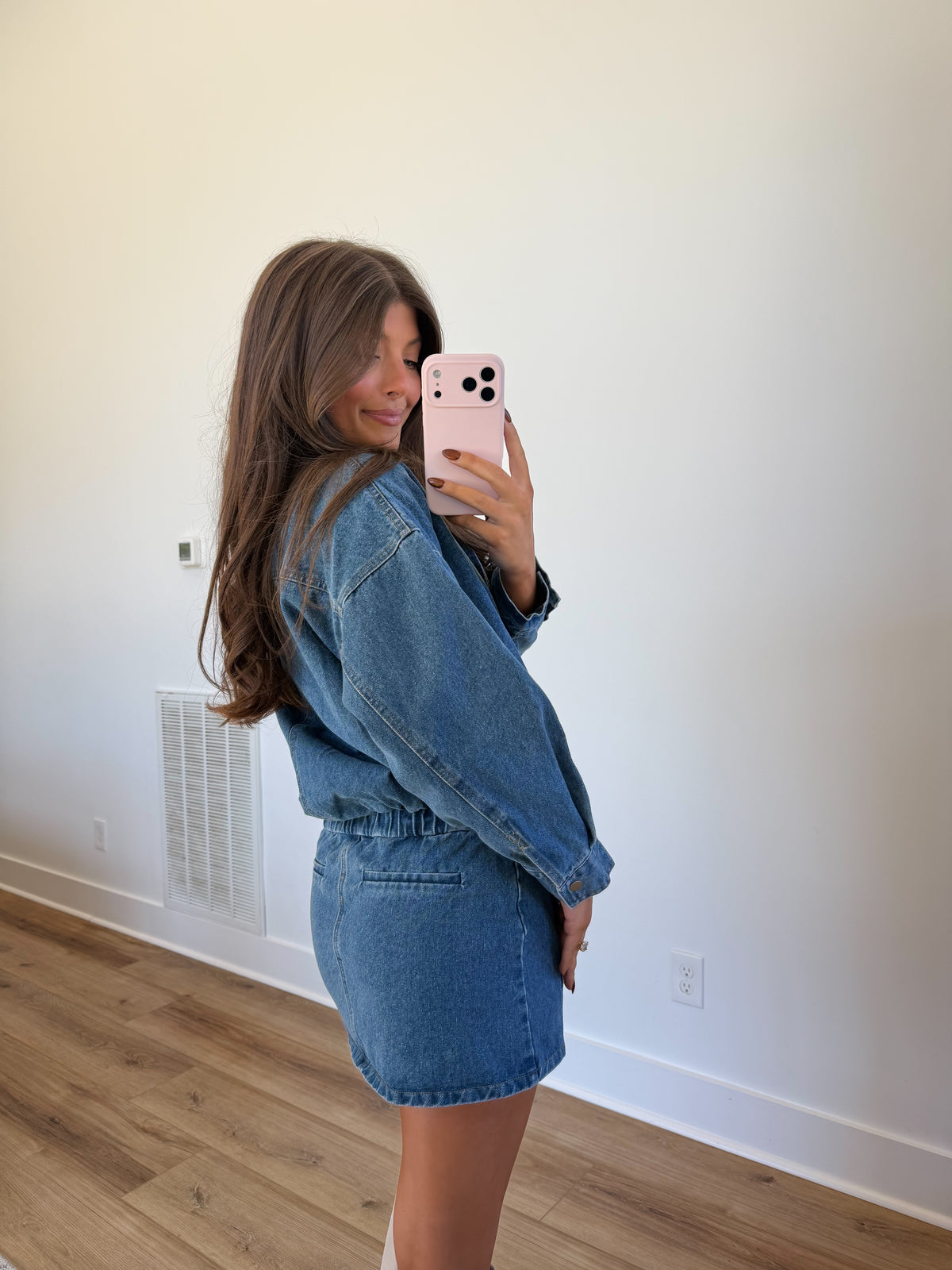 Denim Mock Neck Mini Dress