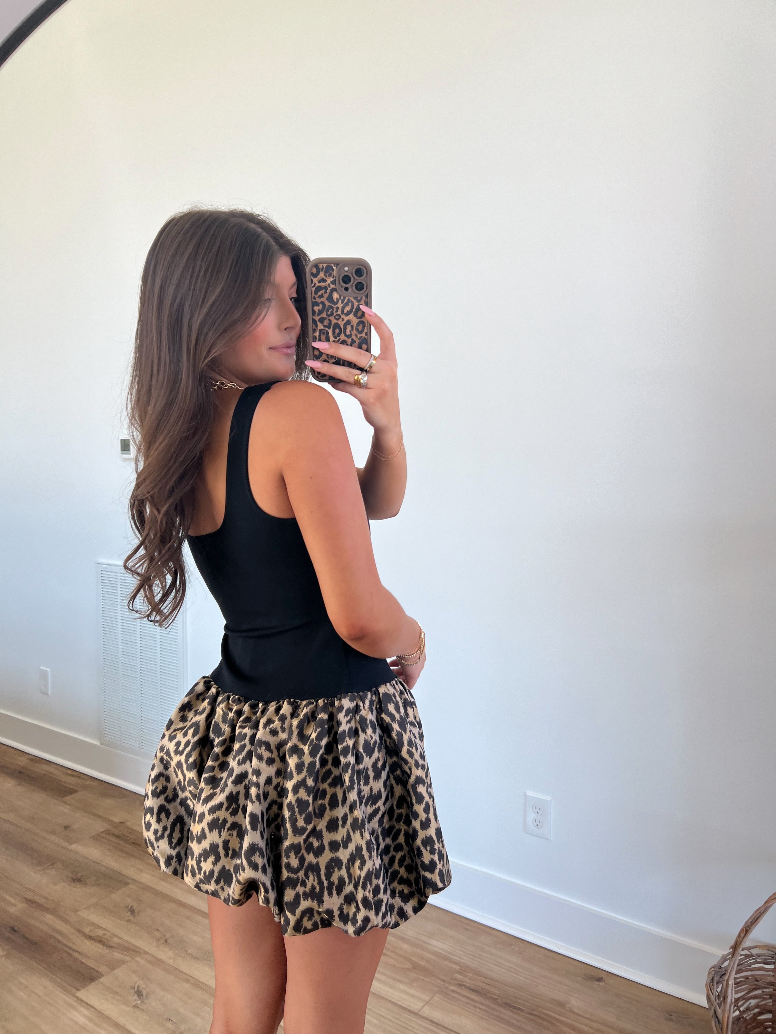 Leopard Scoop Neck Mini Dress