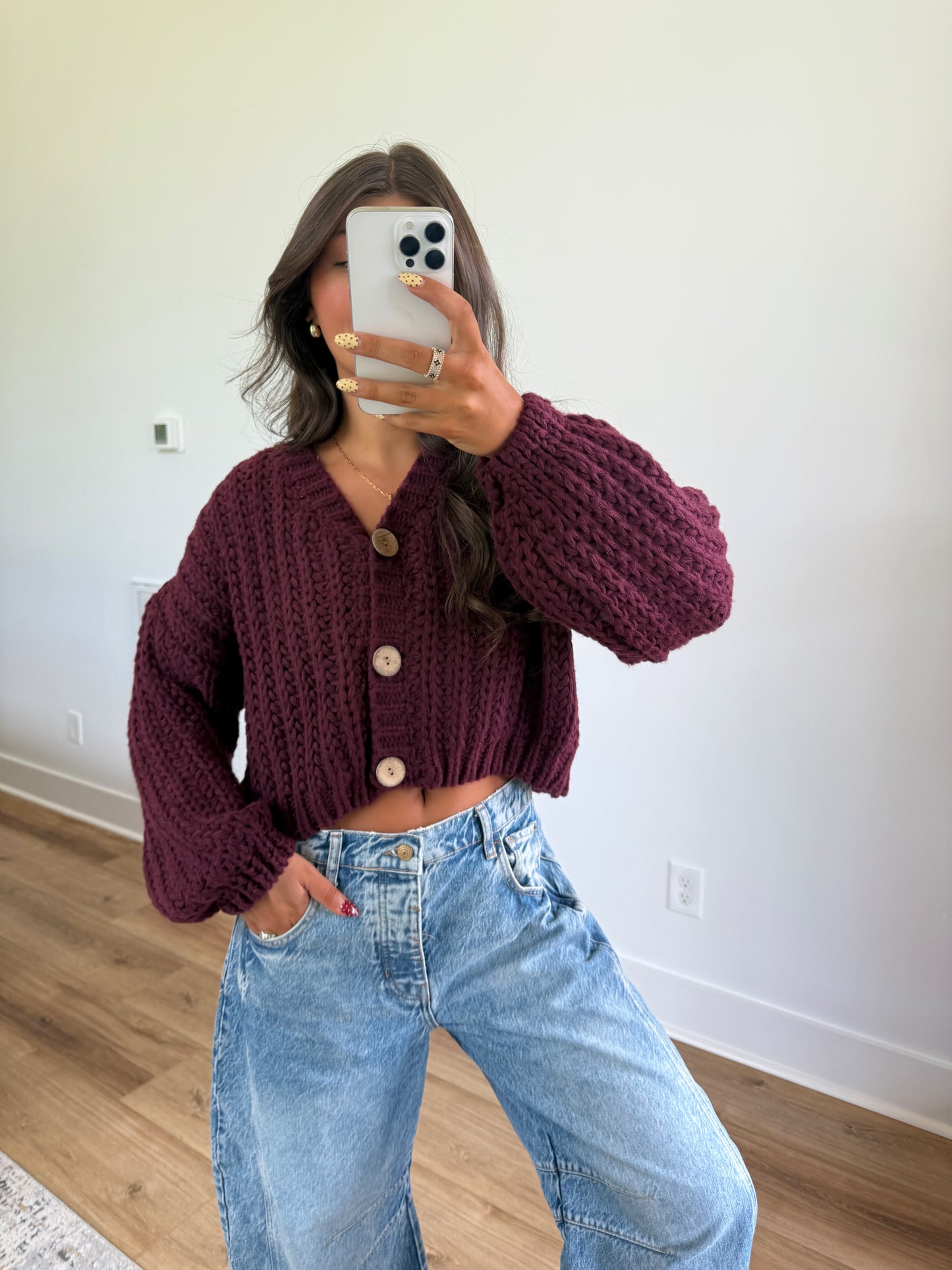 Burgundy Cropped Cardigan