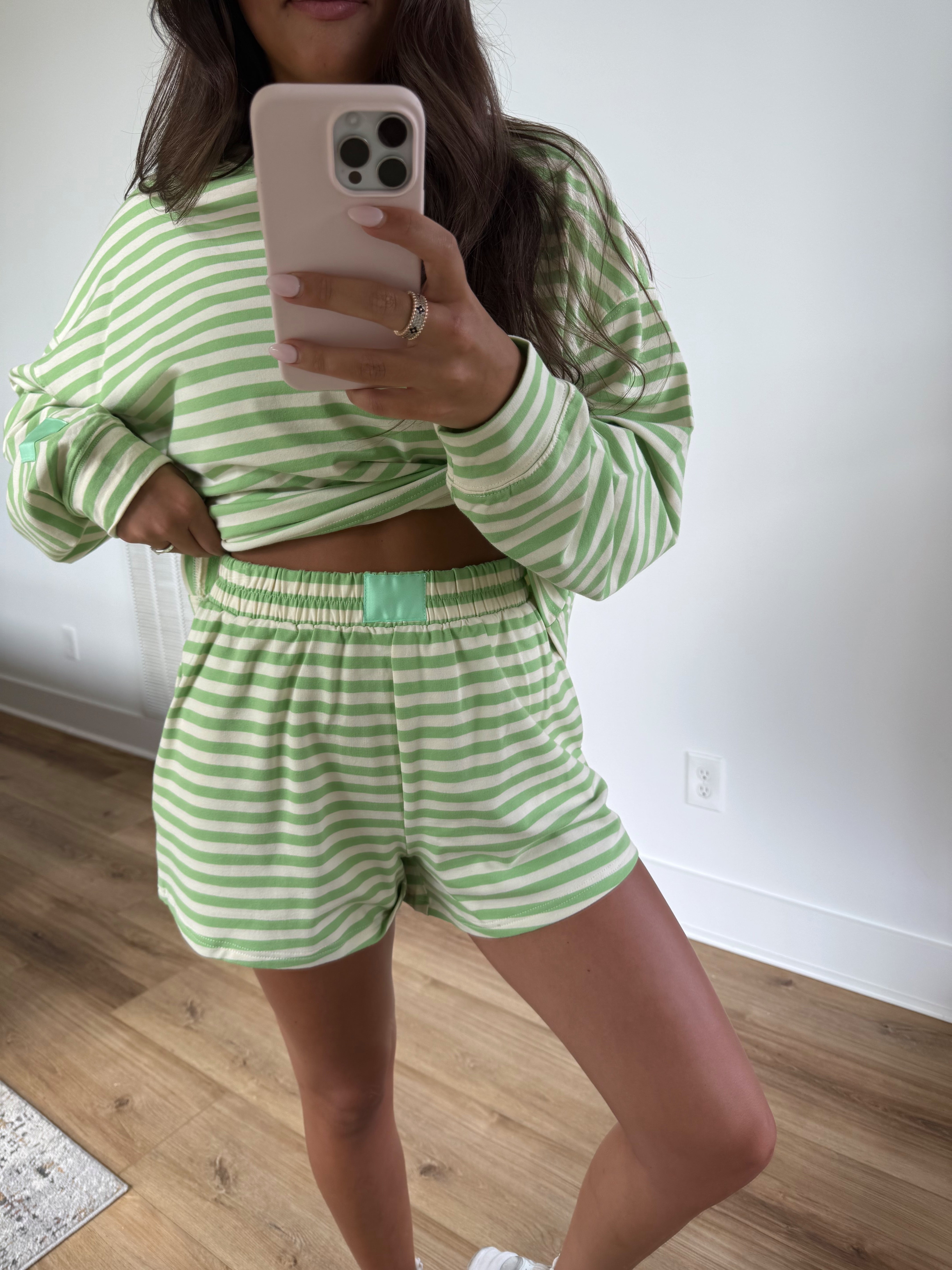 Lime Stripe Shorts Set