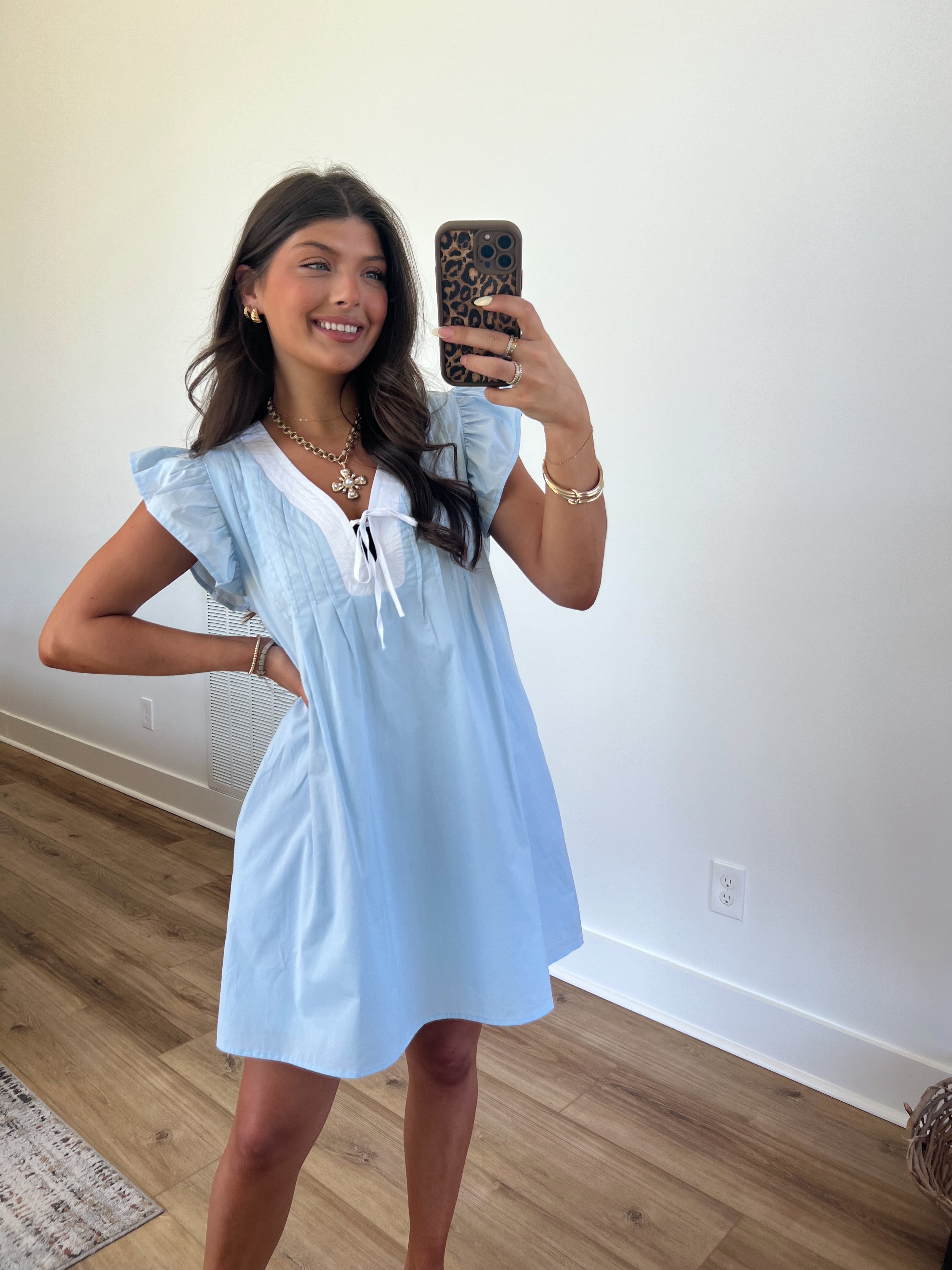 Baby Blue Pin Tuck Mini Dress