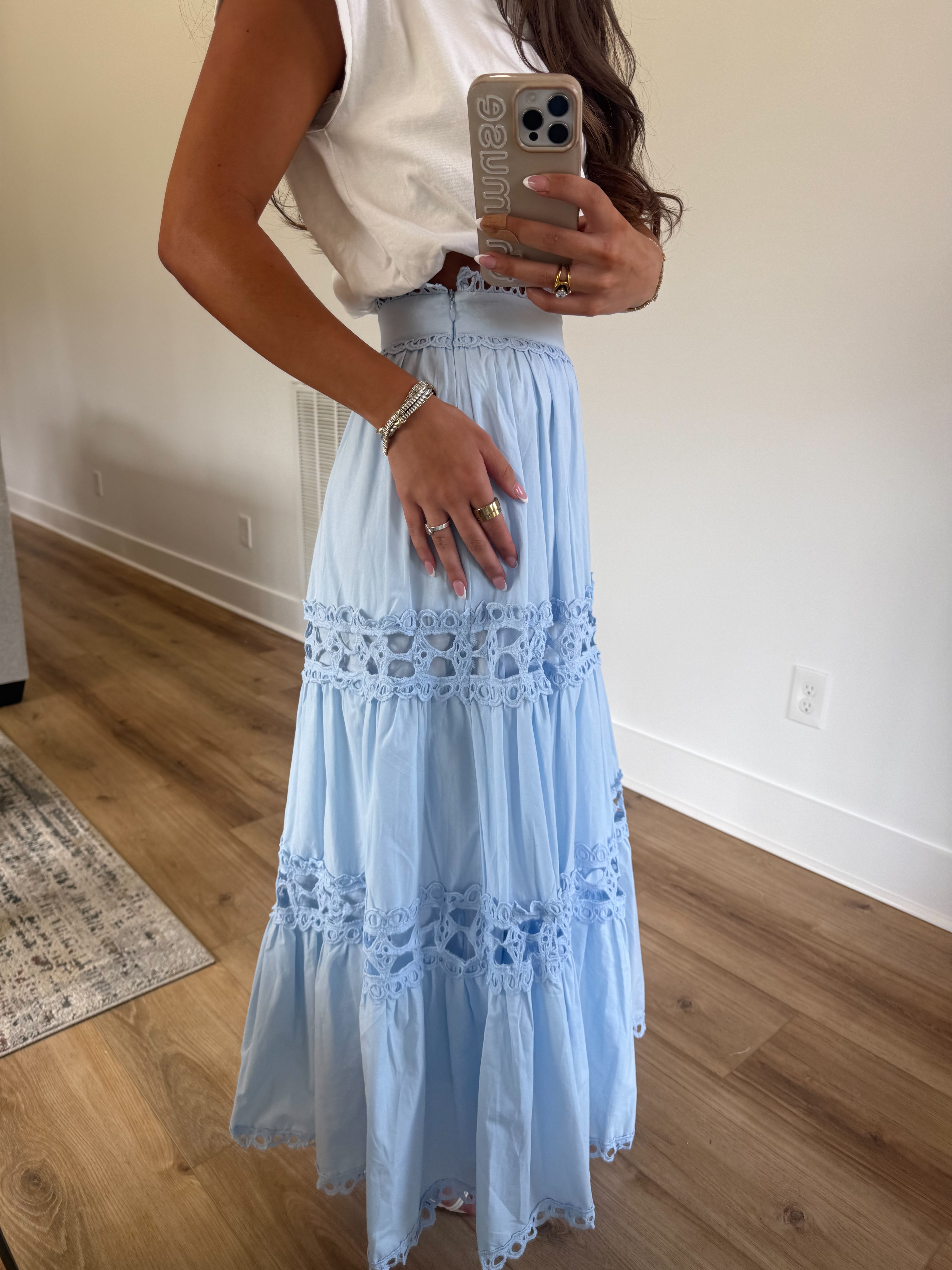 Classic Eyelet Midi Skirt (Blue)