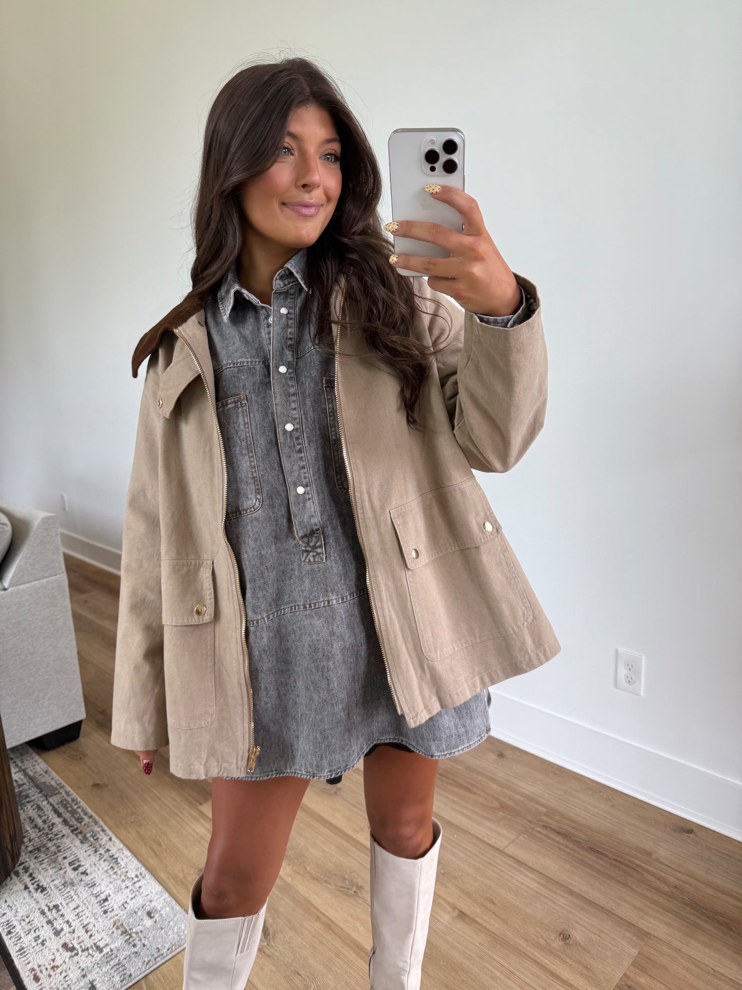 Corduroy Collar Barn Jacket (Beige)