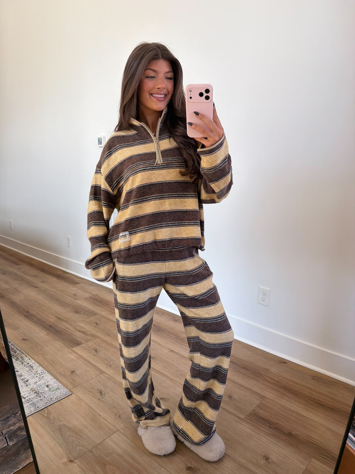Retro Fleece Stripe Set (Honey/Brown)