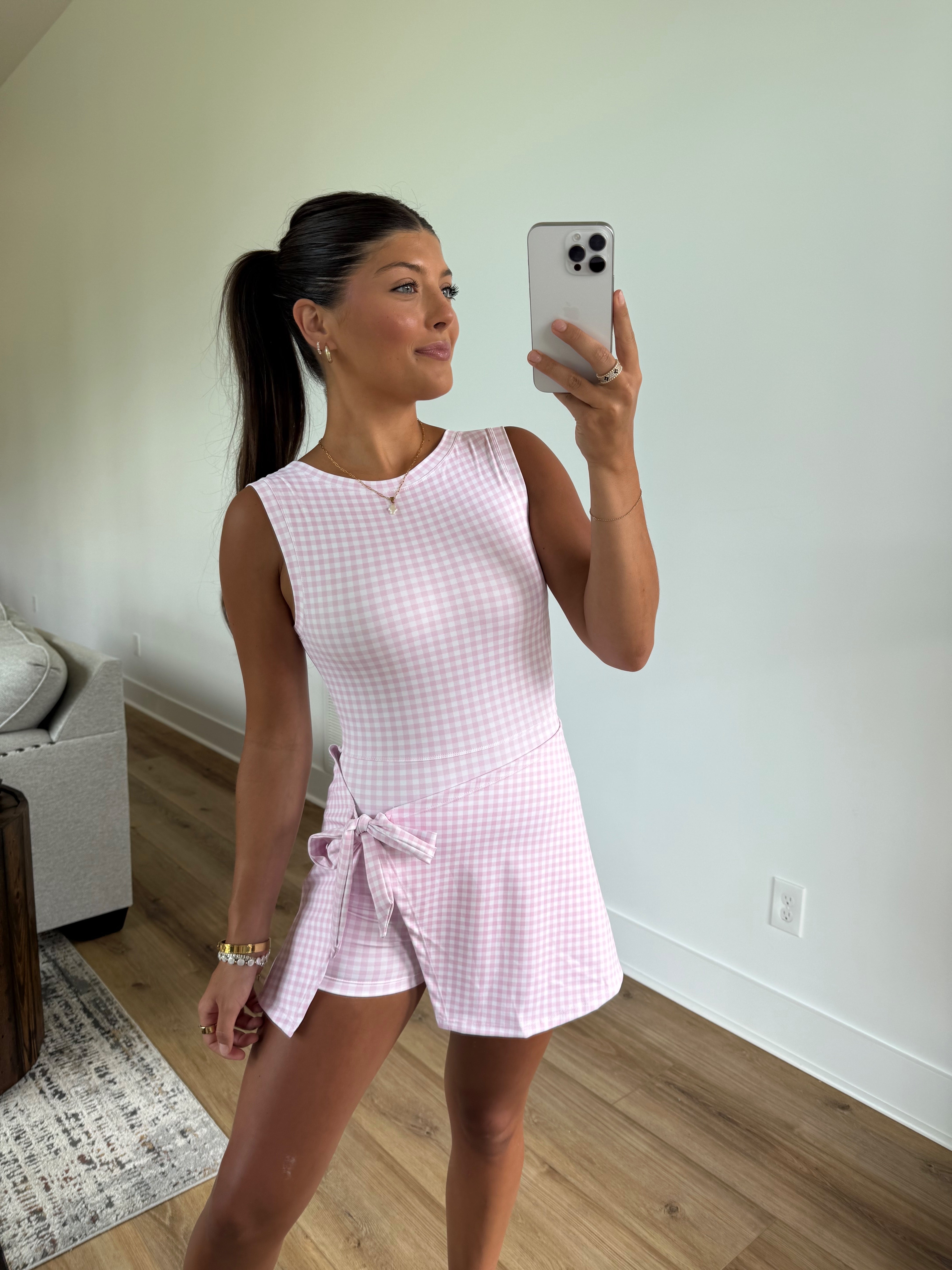 Pink Gingham Wrap Athletic Dress