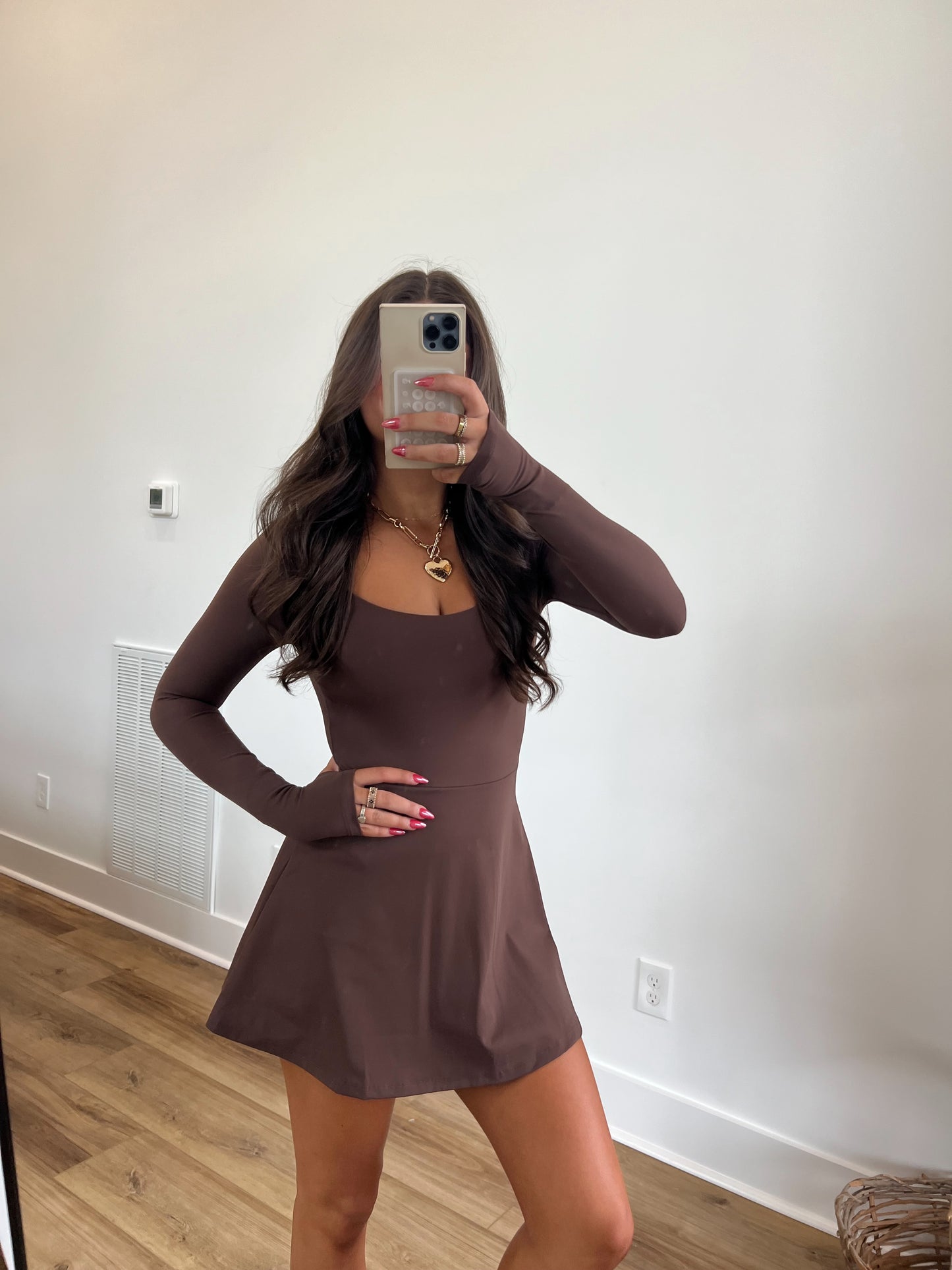 Brown Scoop Neck Athletic Dress