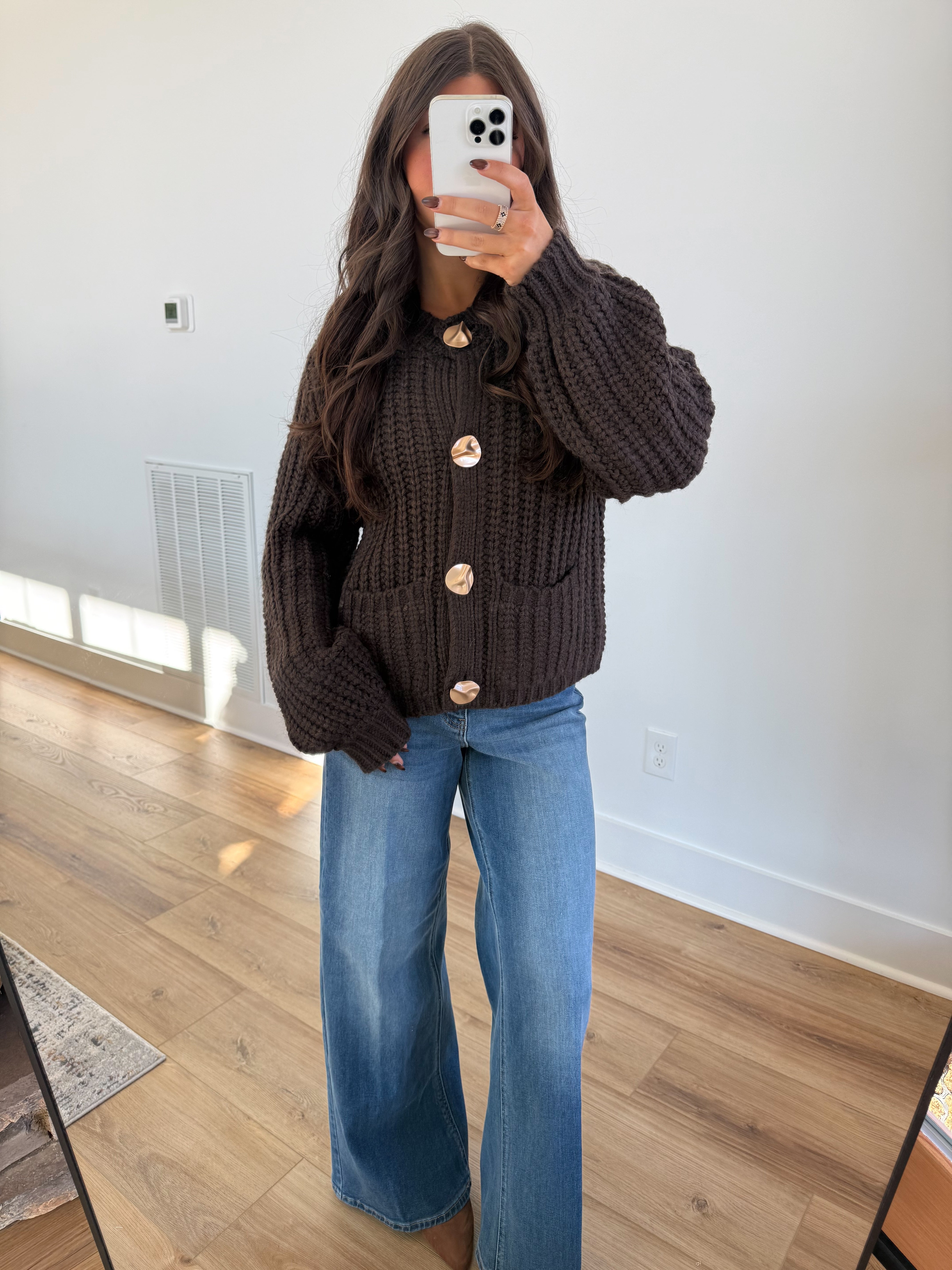 The Golden Button Cardigan (Brown)