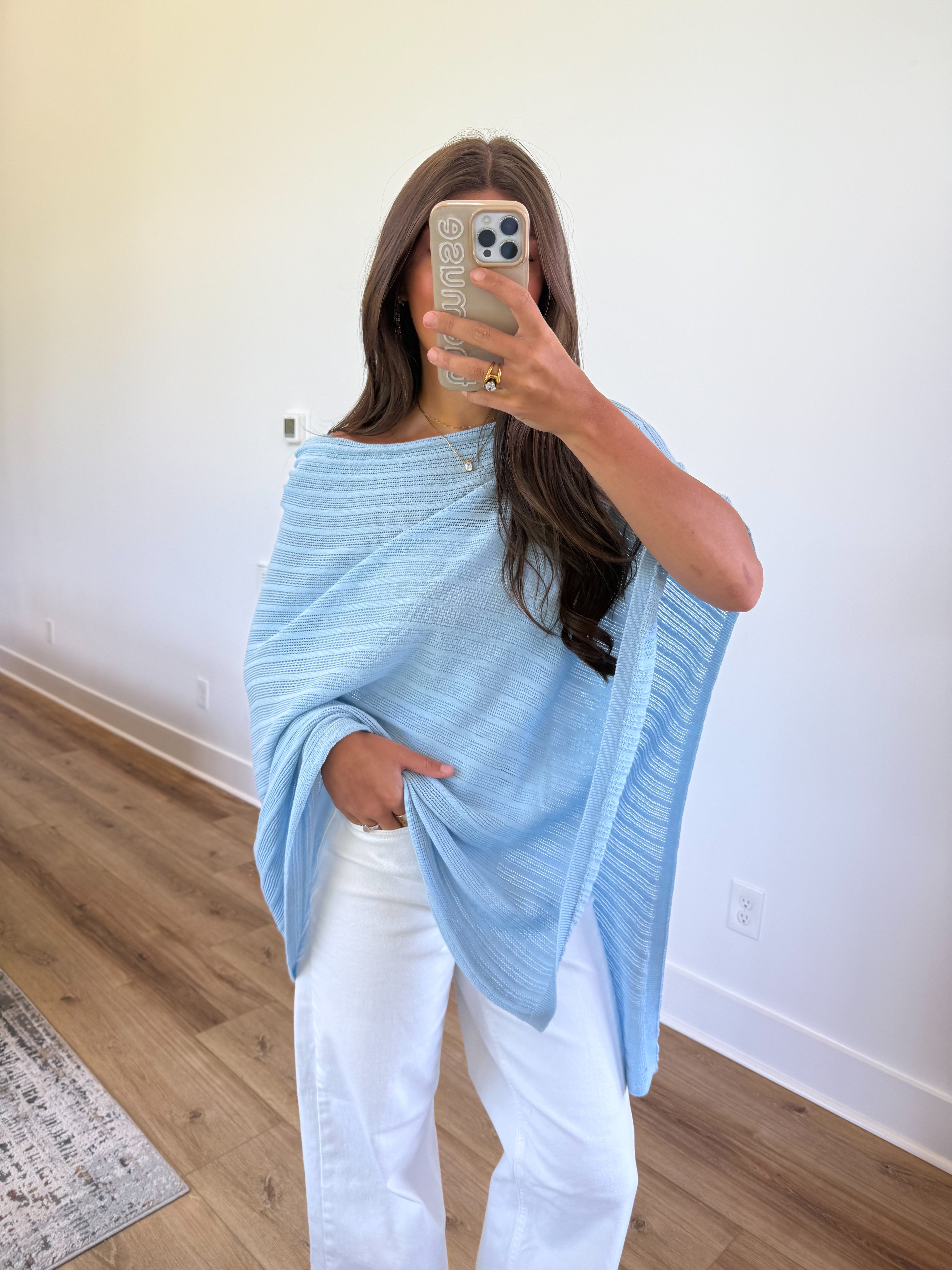 Blue Knit Poncho Top