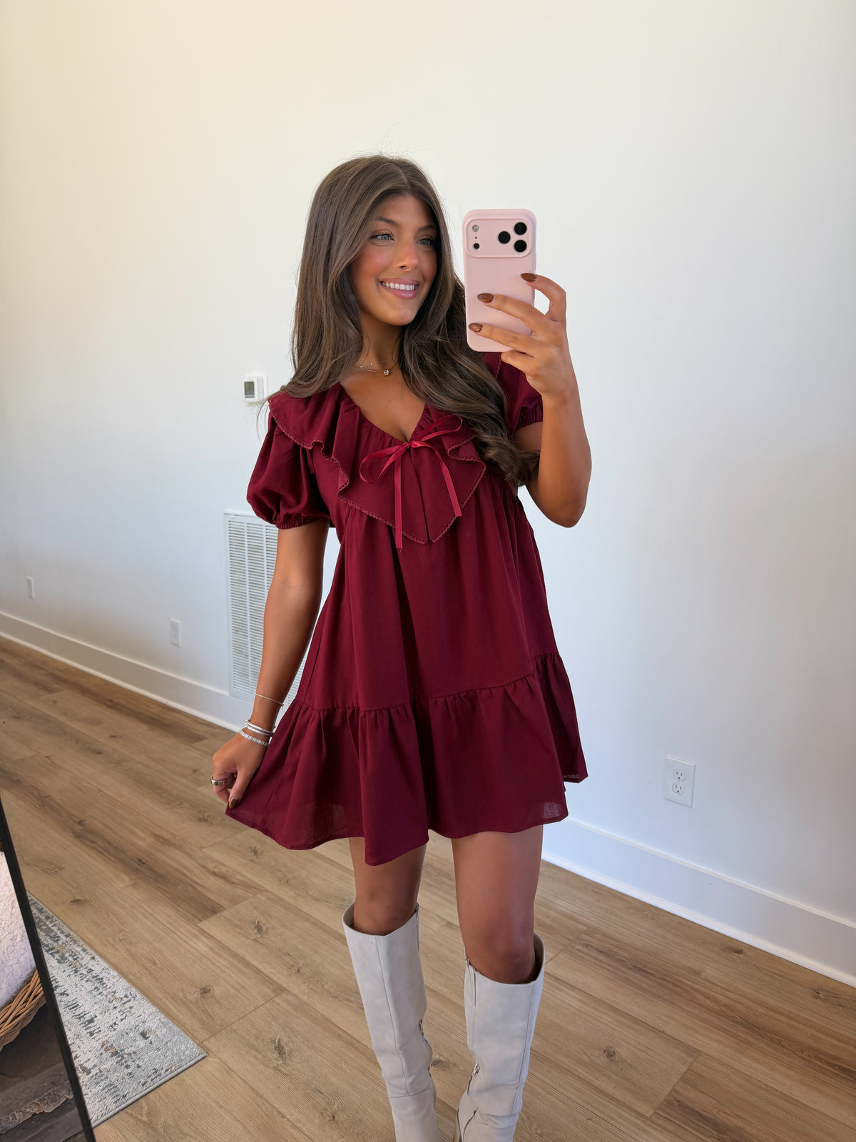 Seasons Greetings Ruffle Mini Dress