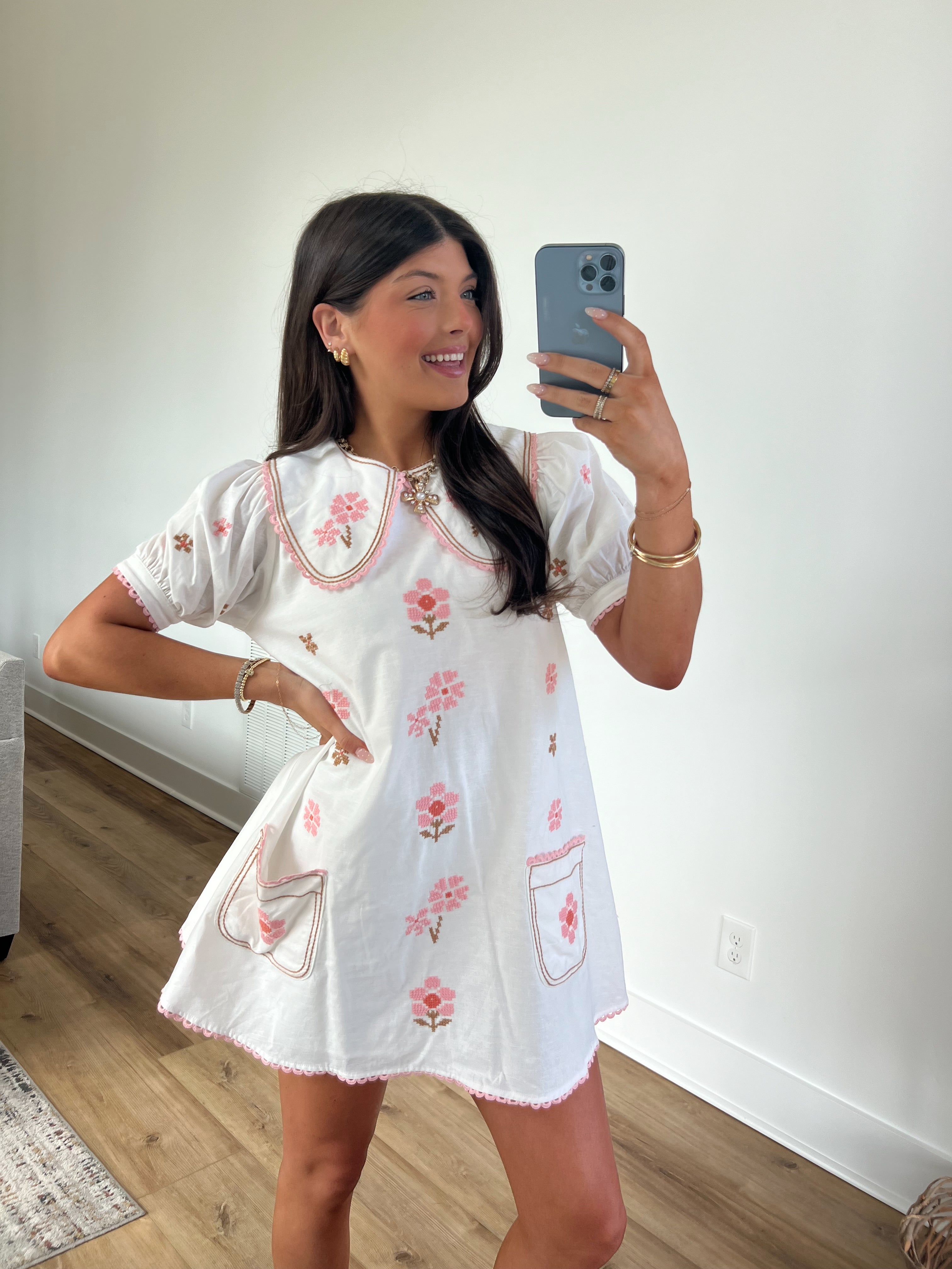 Flower Embroidery Mini Dress
