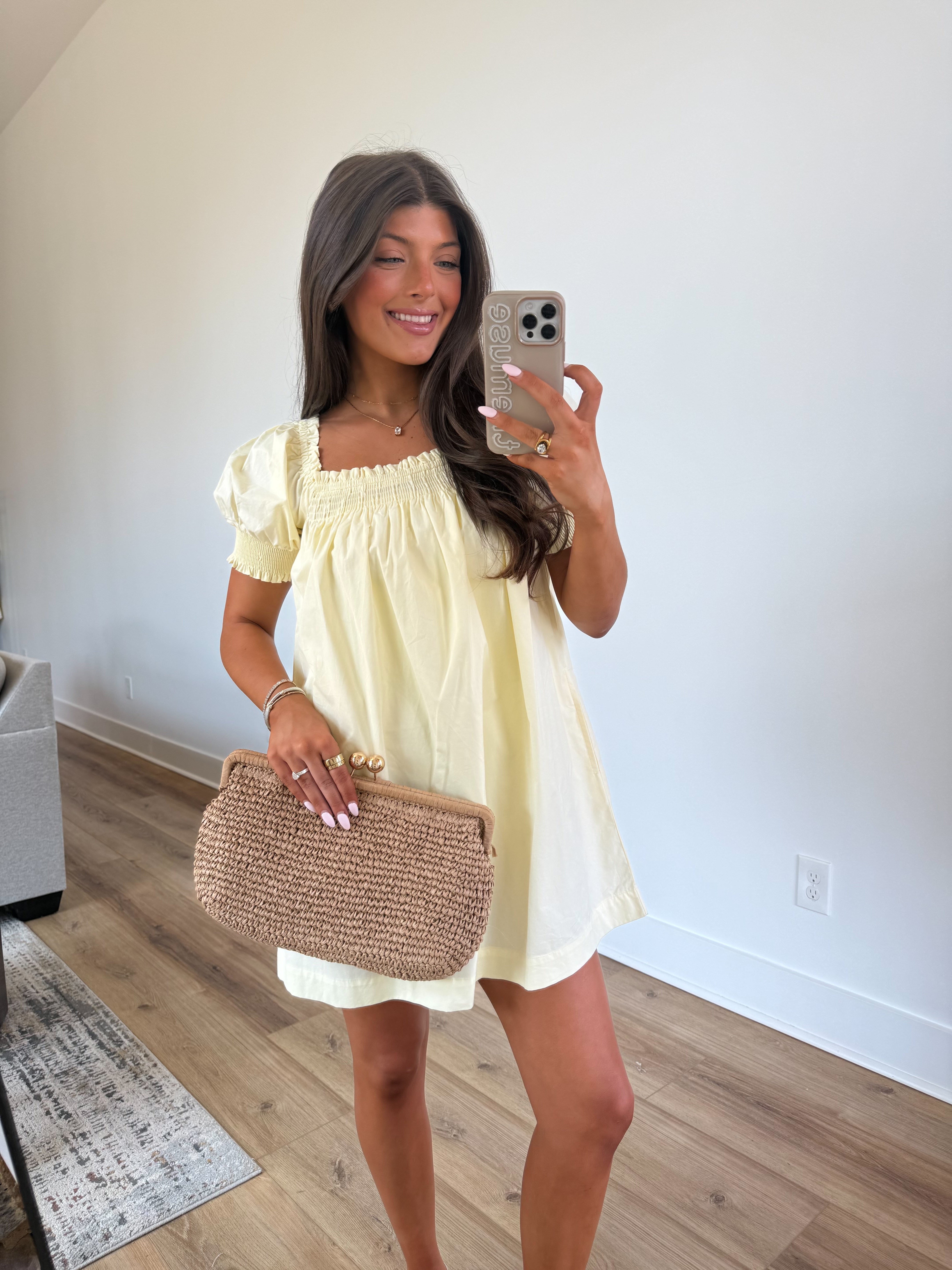 Yellow Smocked Babydoll Dress (Restock)
