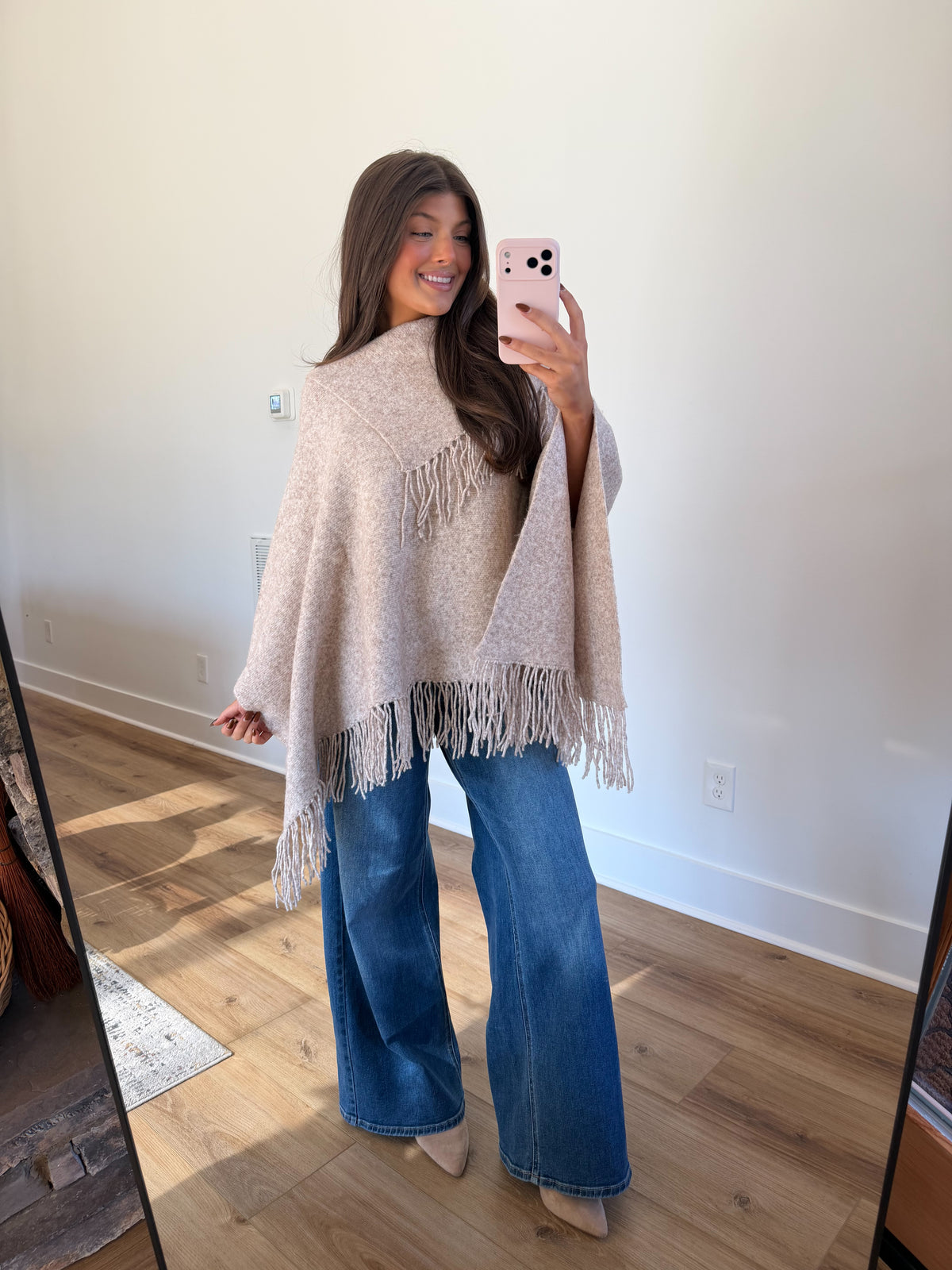 Reece Fringe Poncho (Oatmeal)