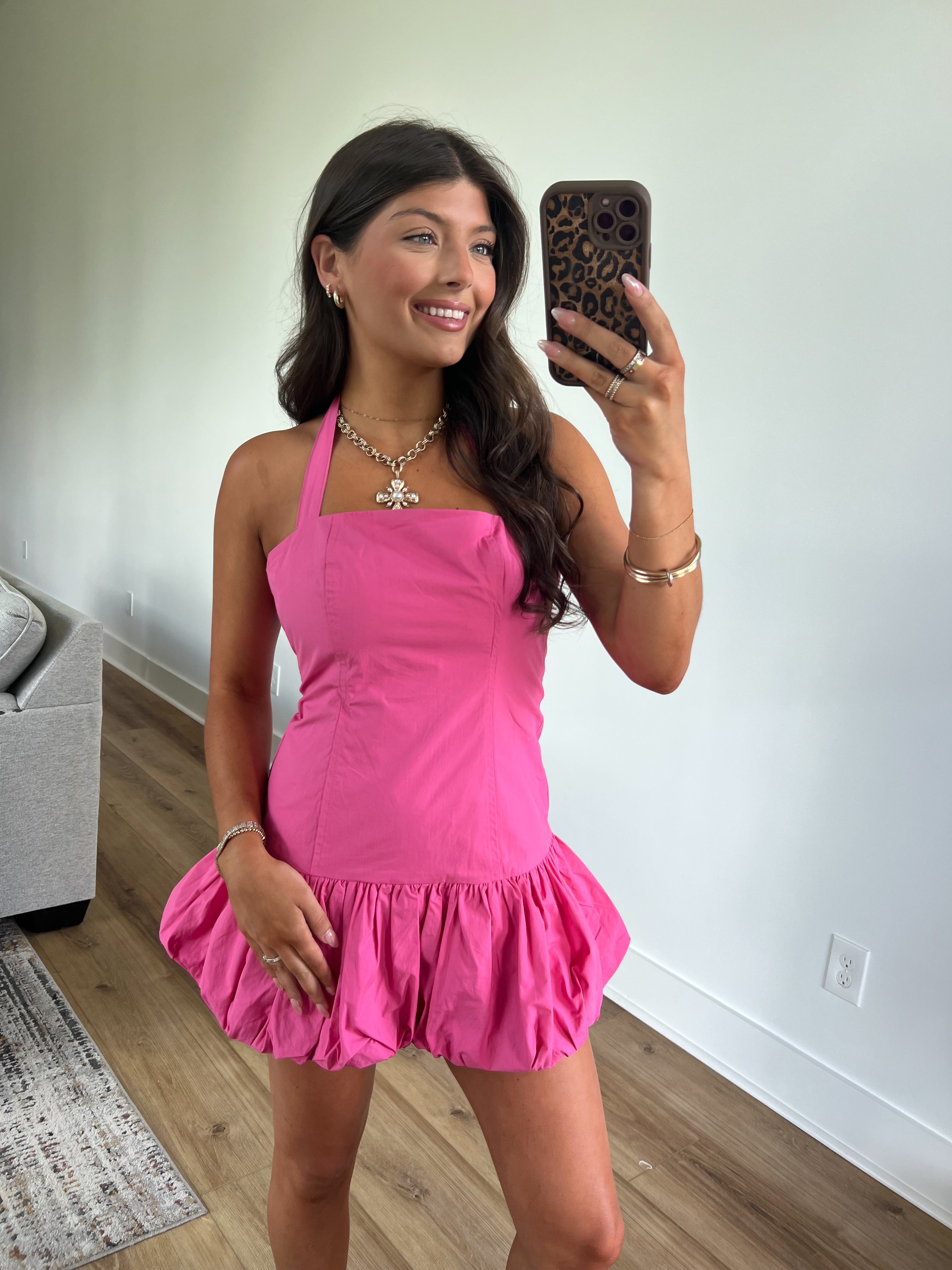 Hot Pink Spring Rose Mini Dress