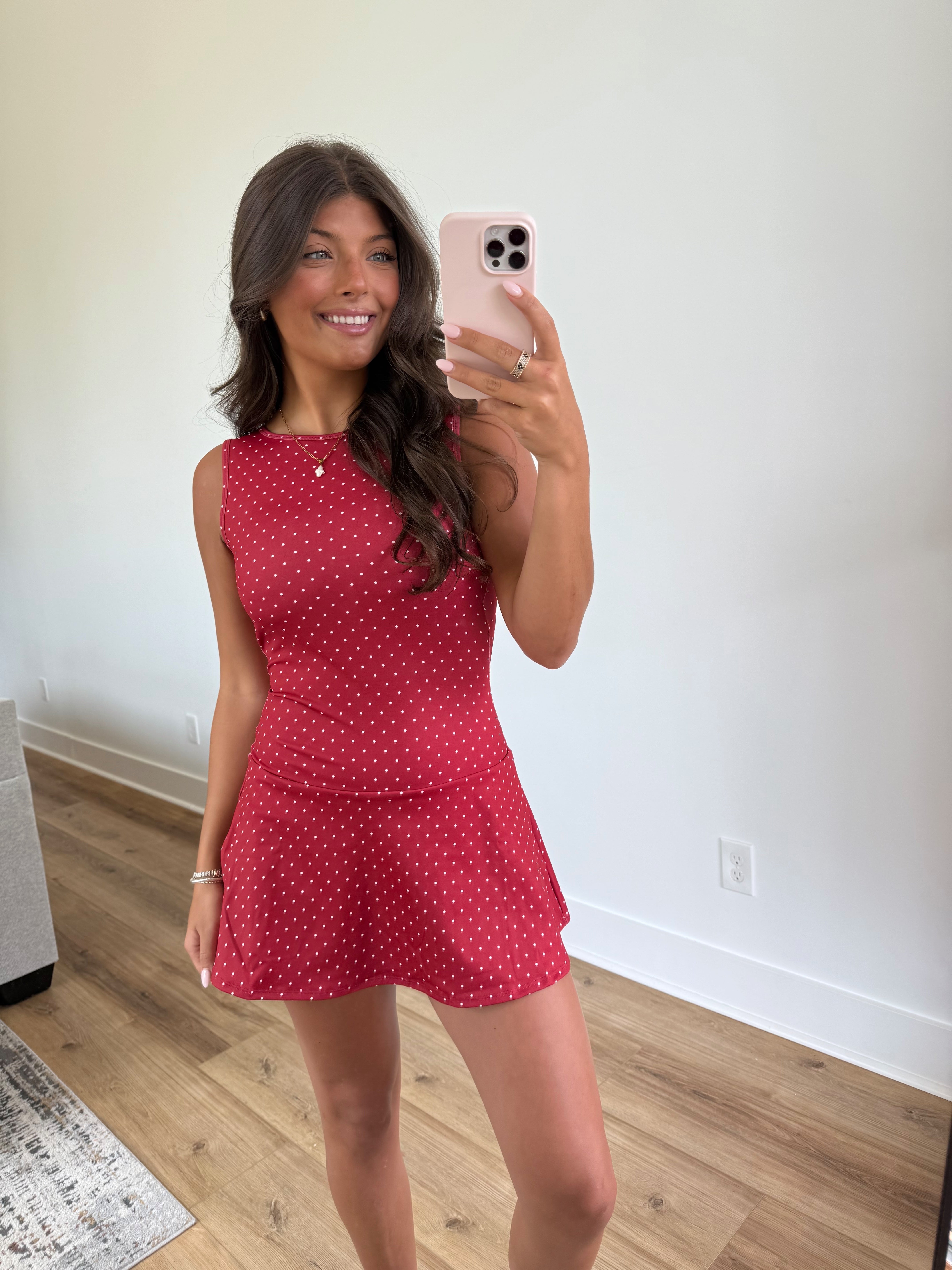 Red Polka Dot Drop Waist Athletic Dress