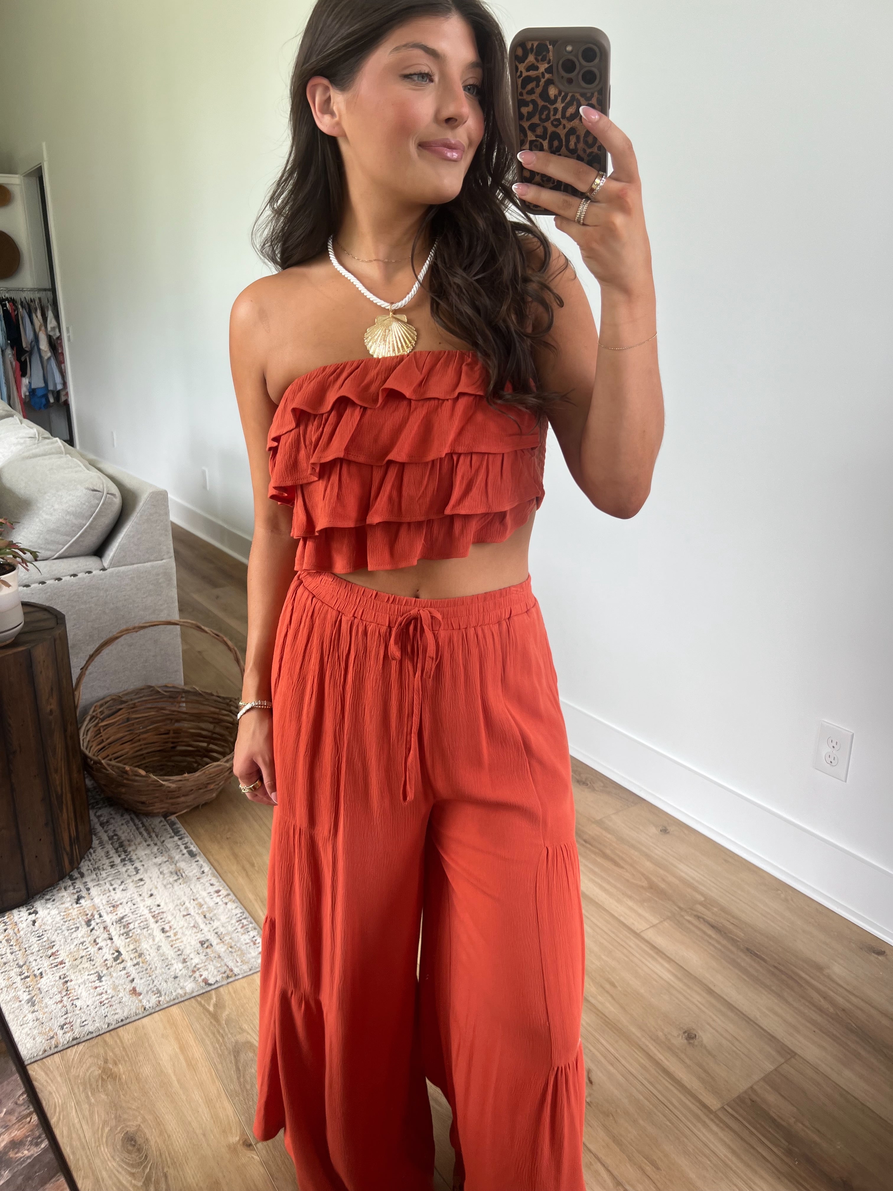 Rust Ruffle Pants Set