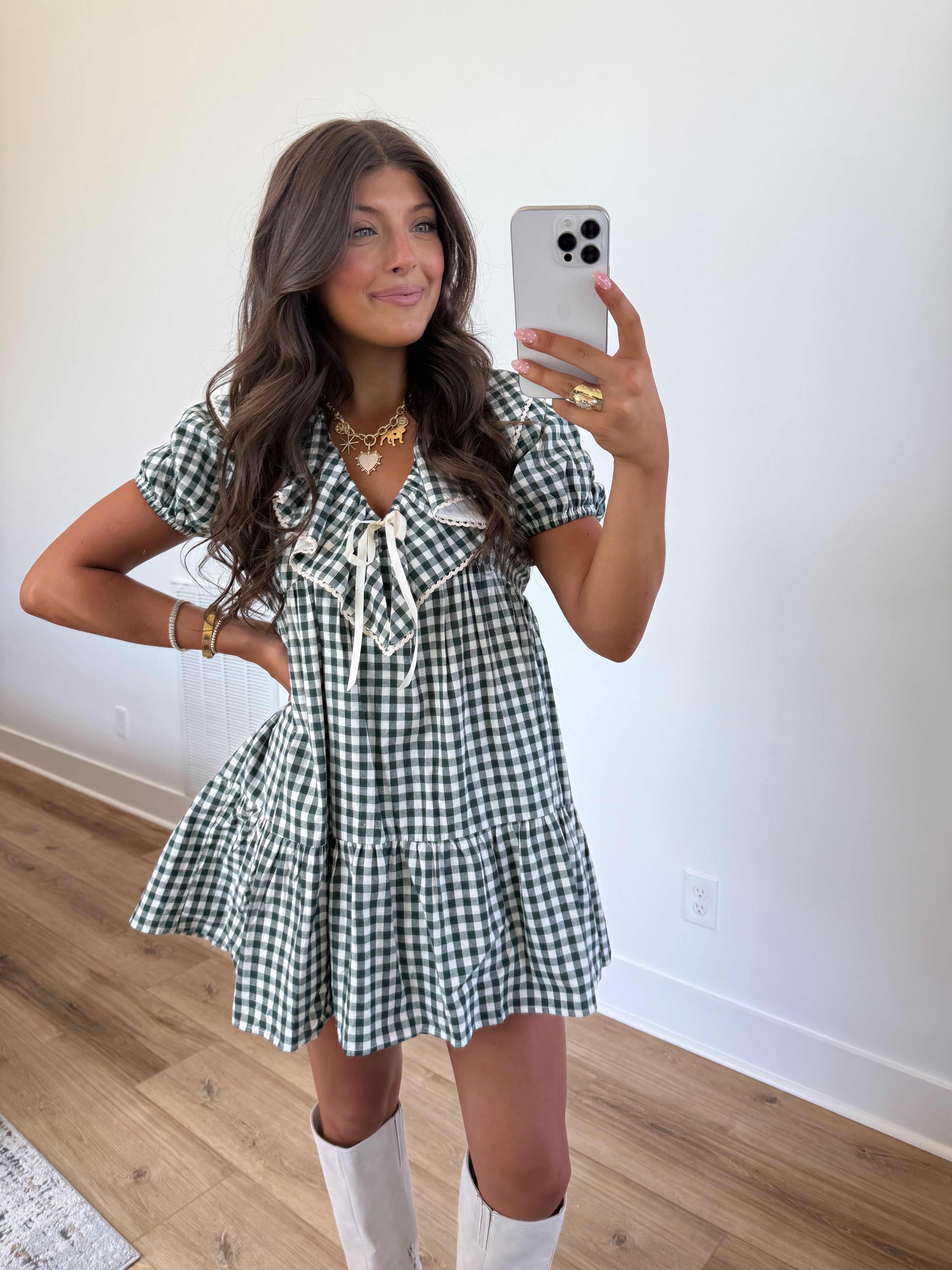 Evergreen Gingham Mini Dress