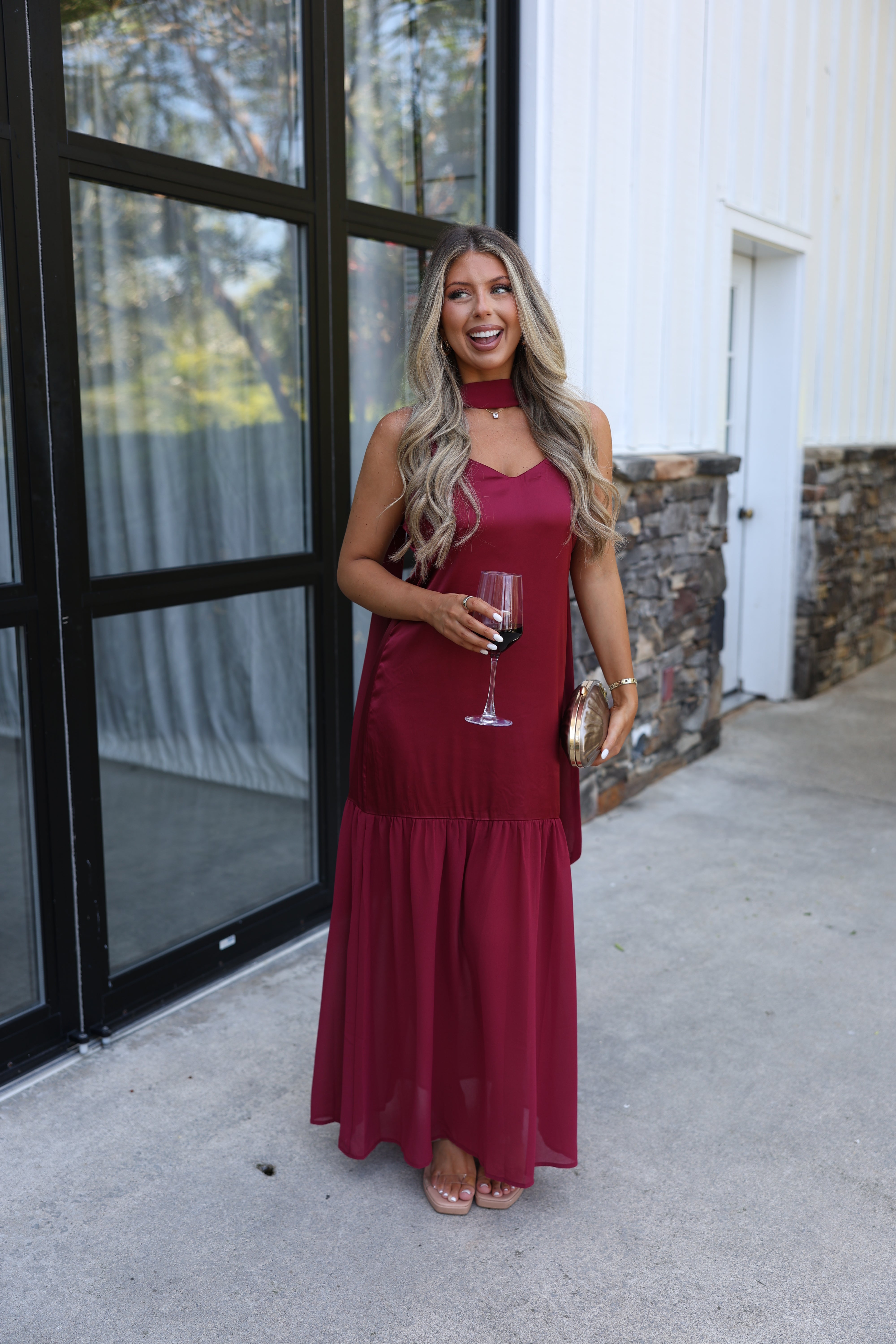 Satin to Sheer Maxi (Burgundy)