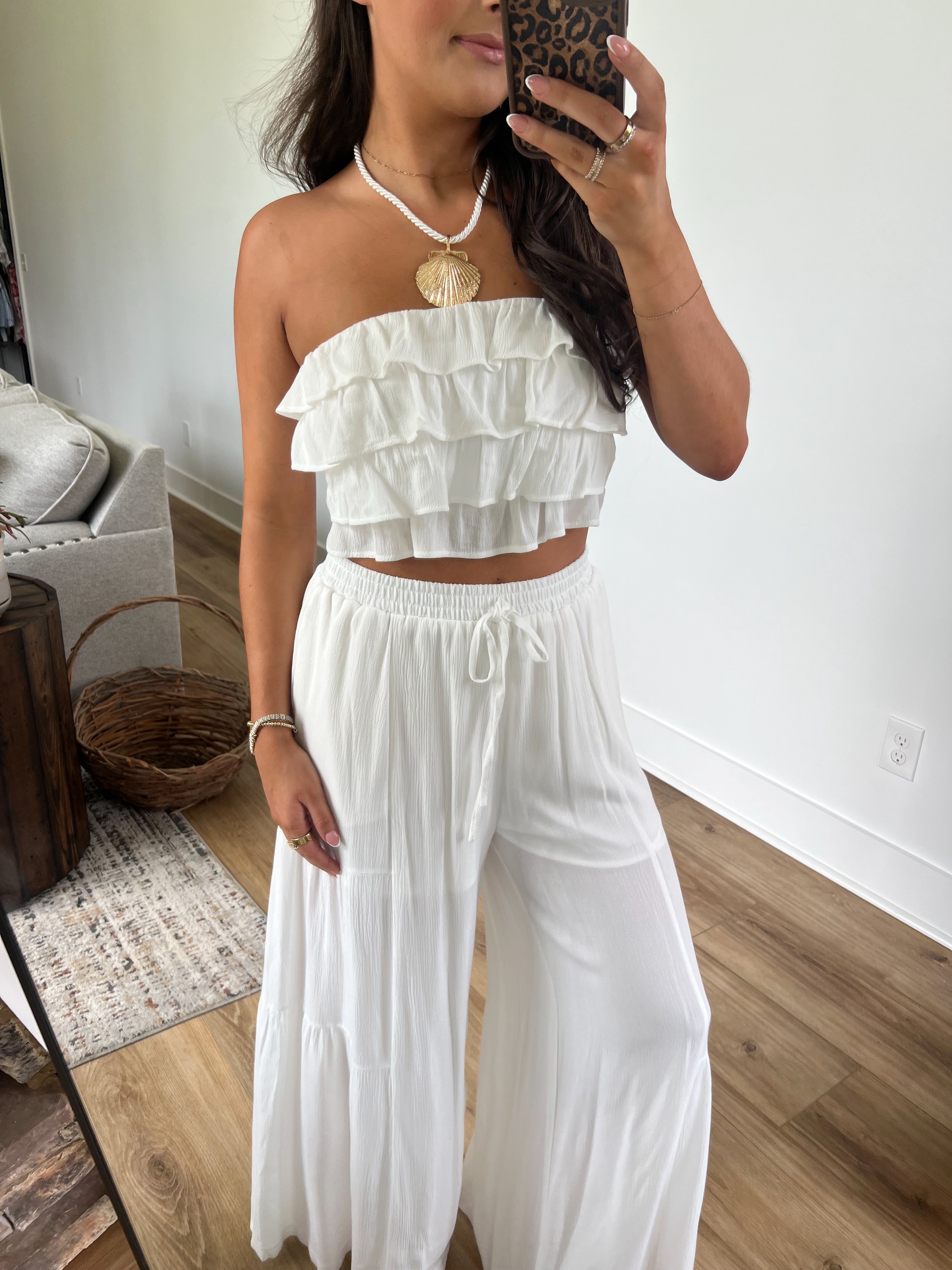 White Ruffle Pants Set