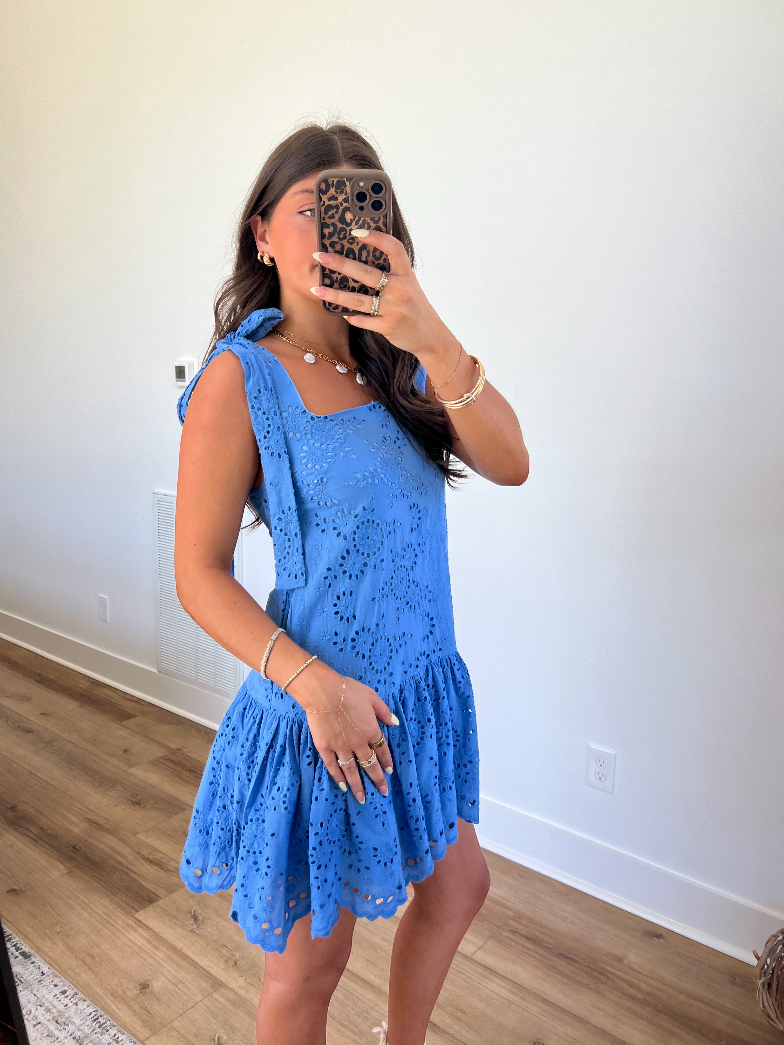 Mary Eyelet Mini Dress (Blue)