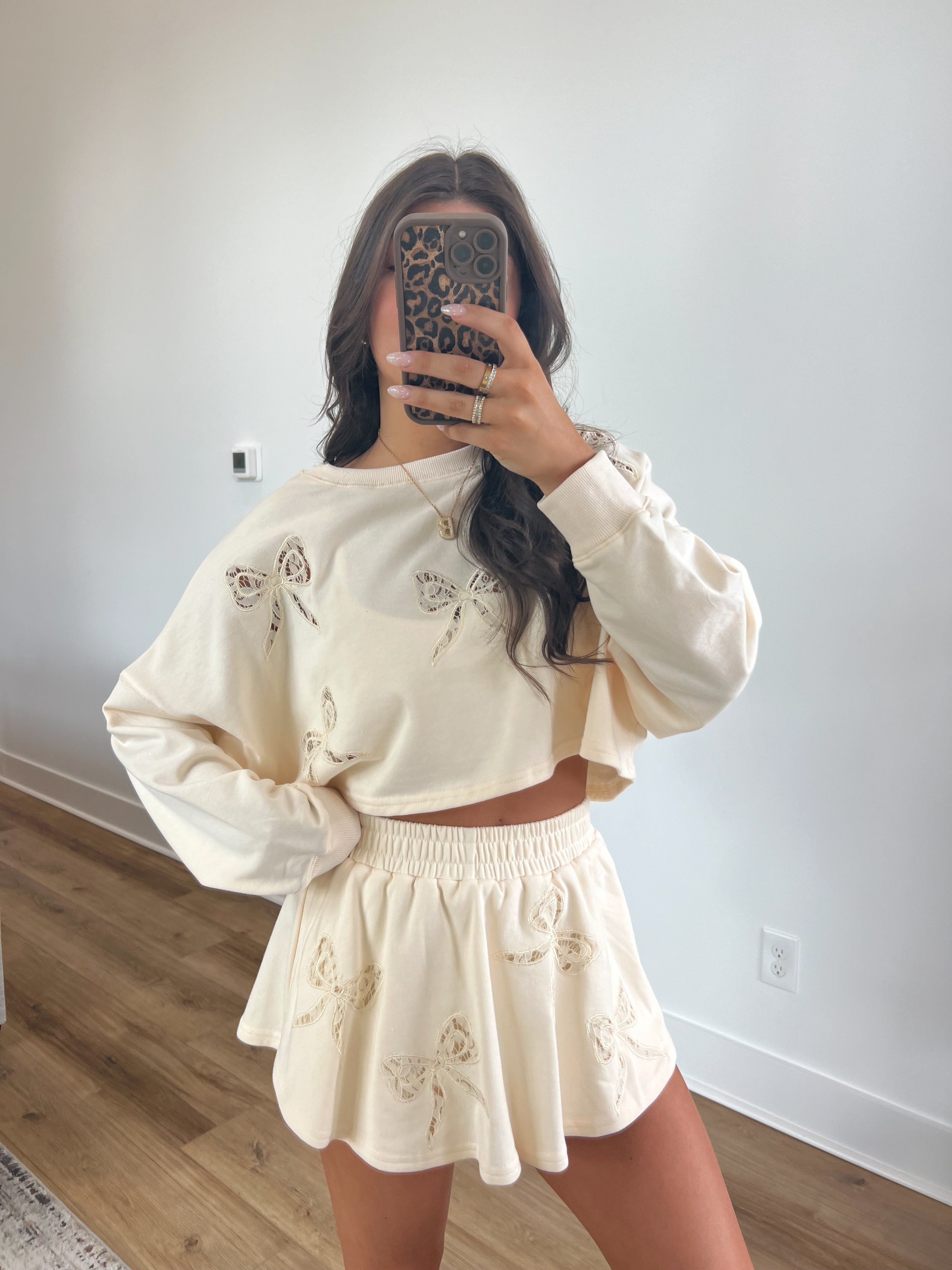 Cream Lace Bow Skort Set