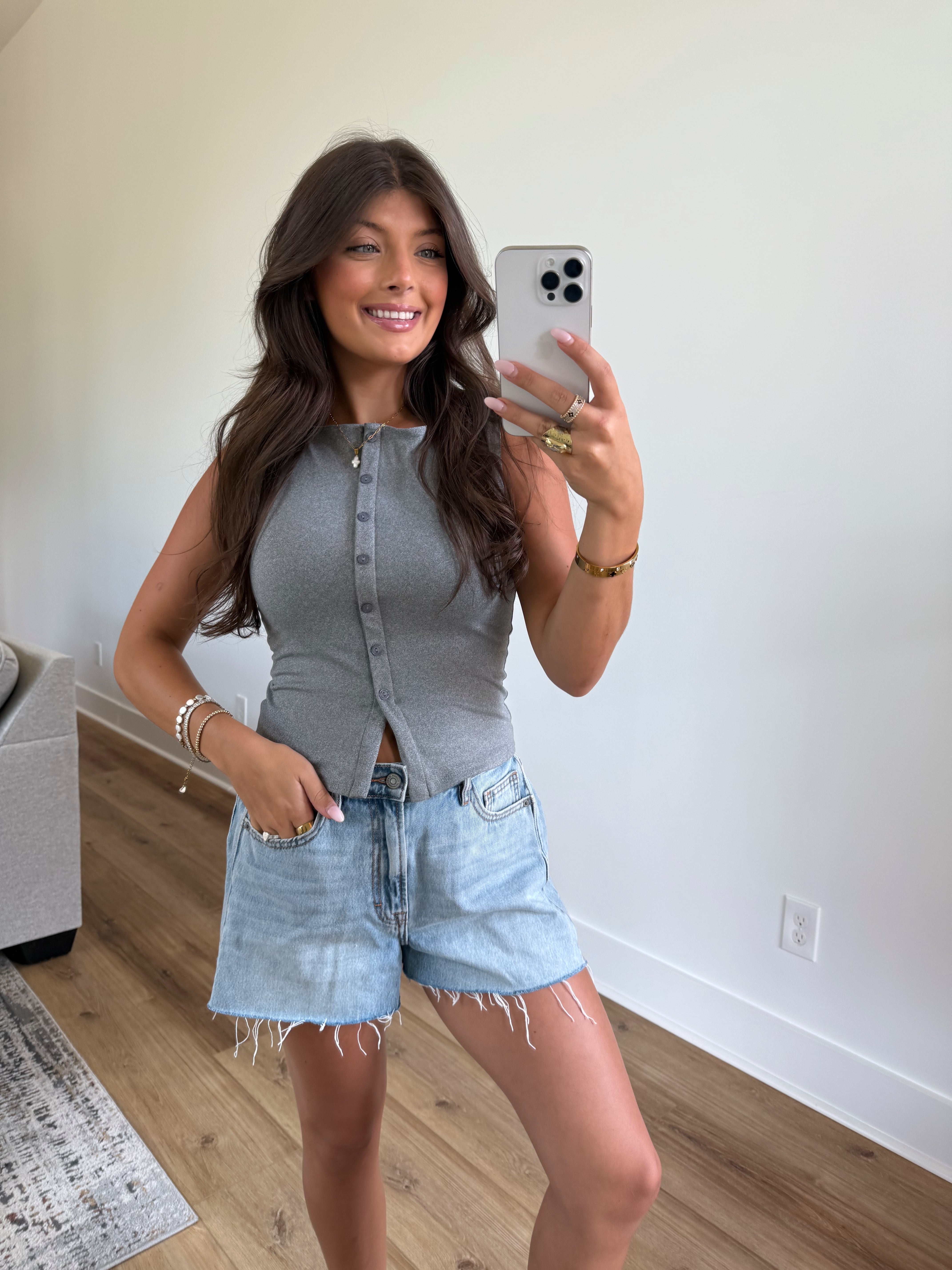Grey Split Button Tank