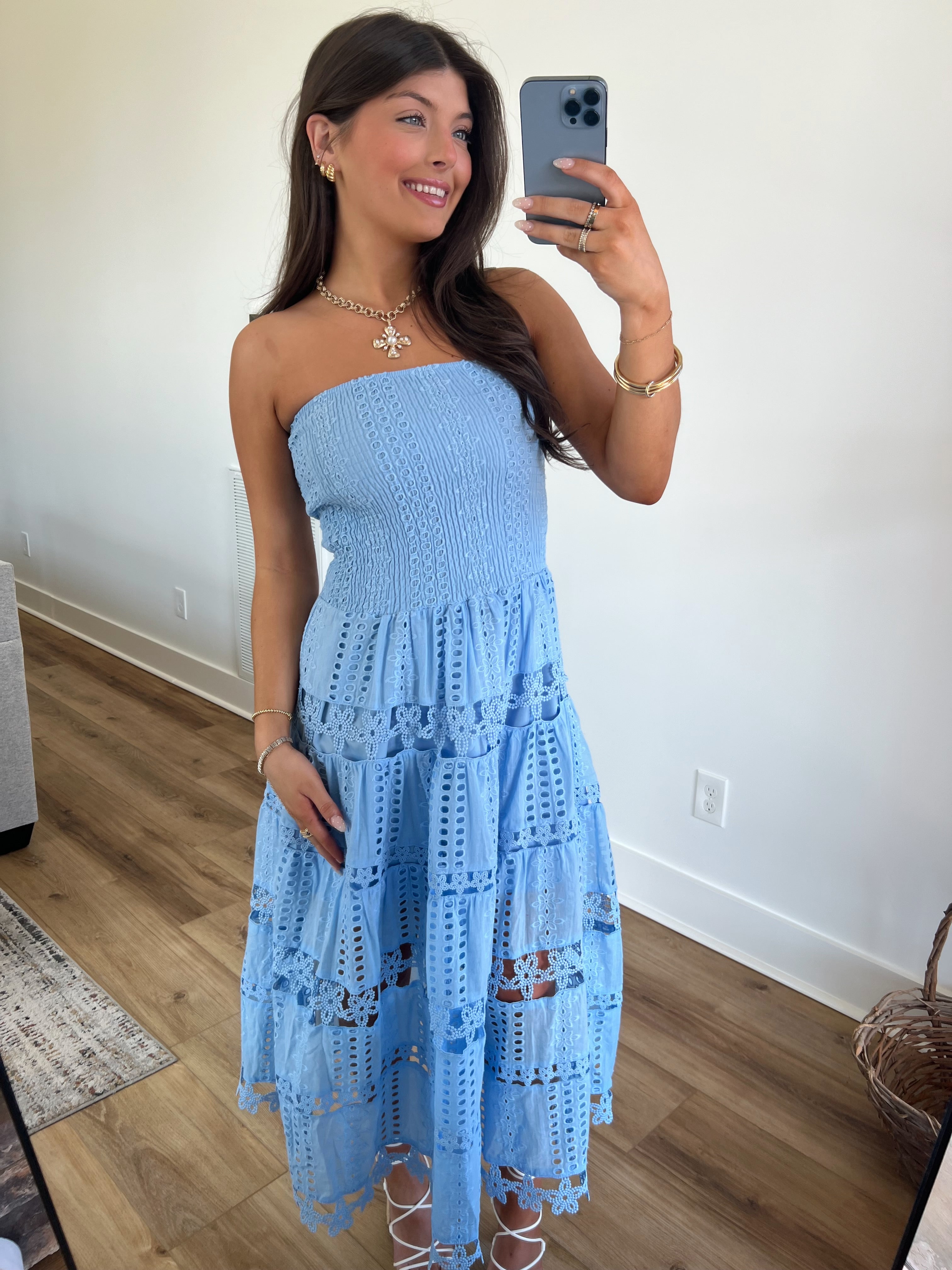 Baby Blue Eyelet Midi Dress