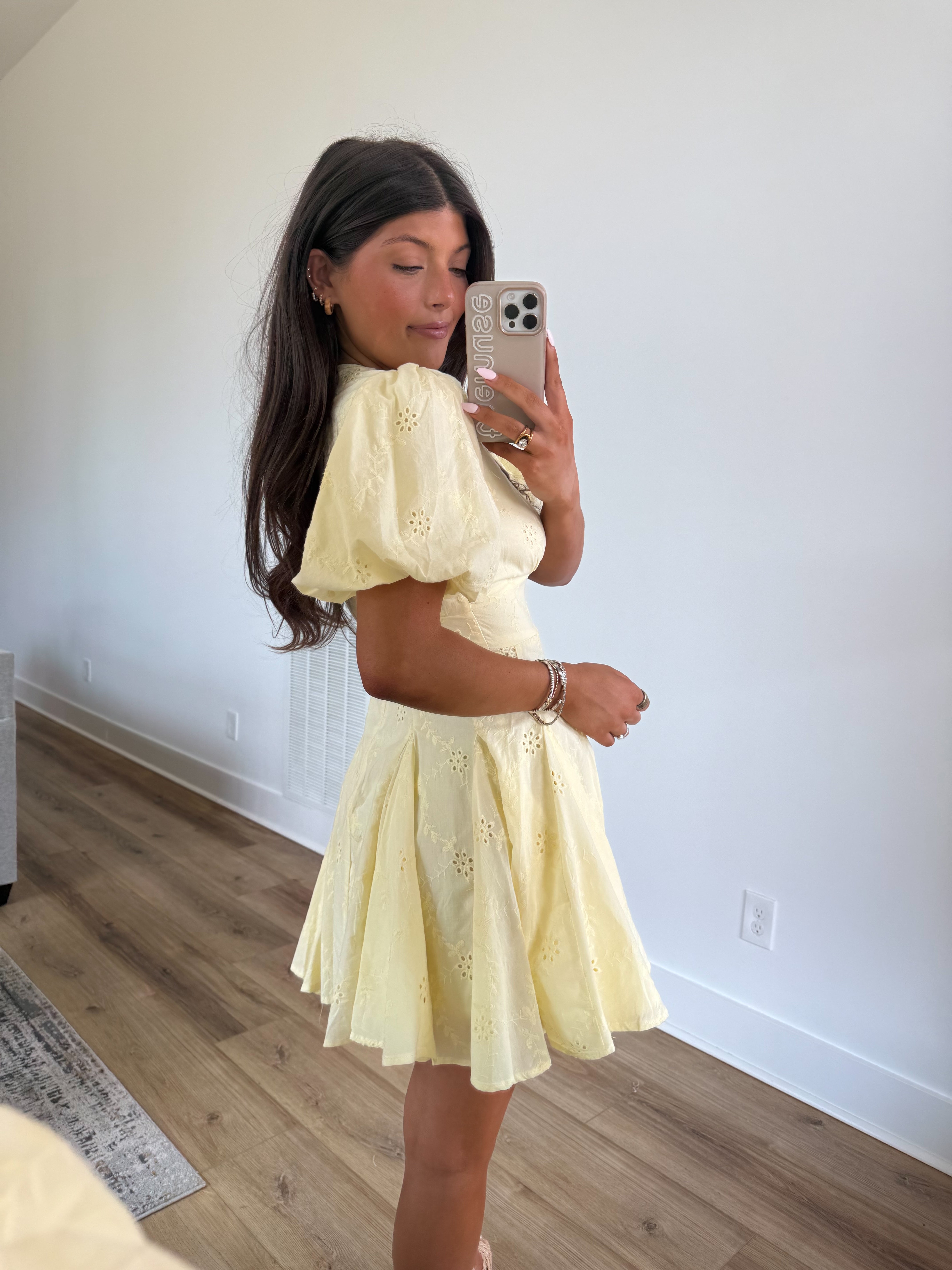 Kyndall Eyelet Mini Dress (Yellow)