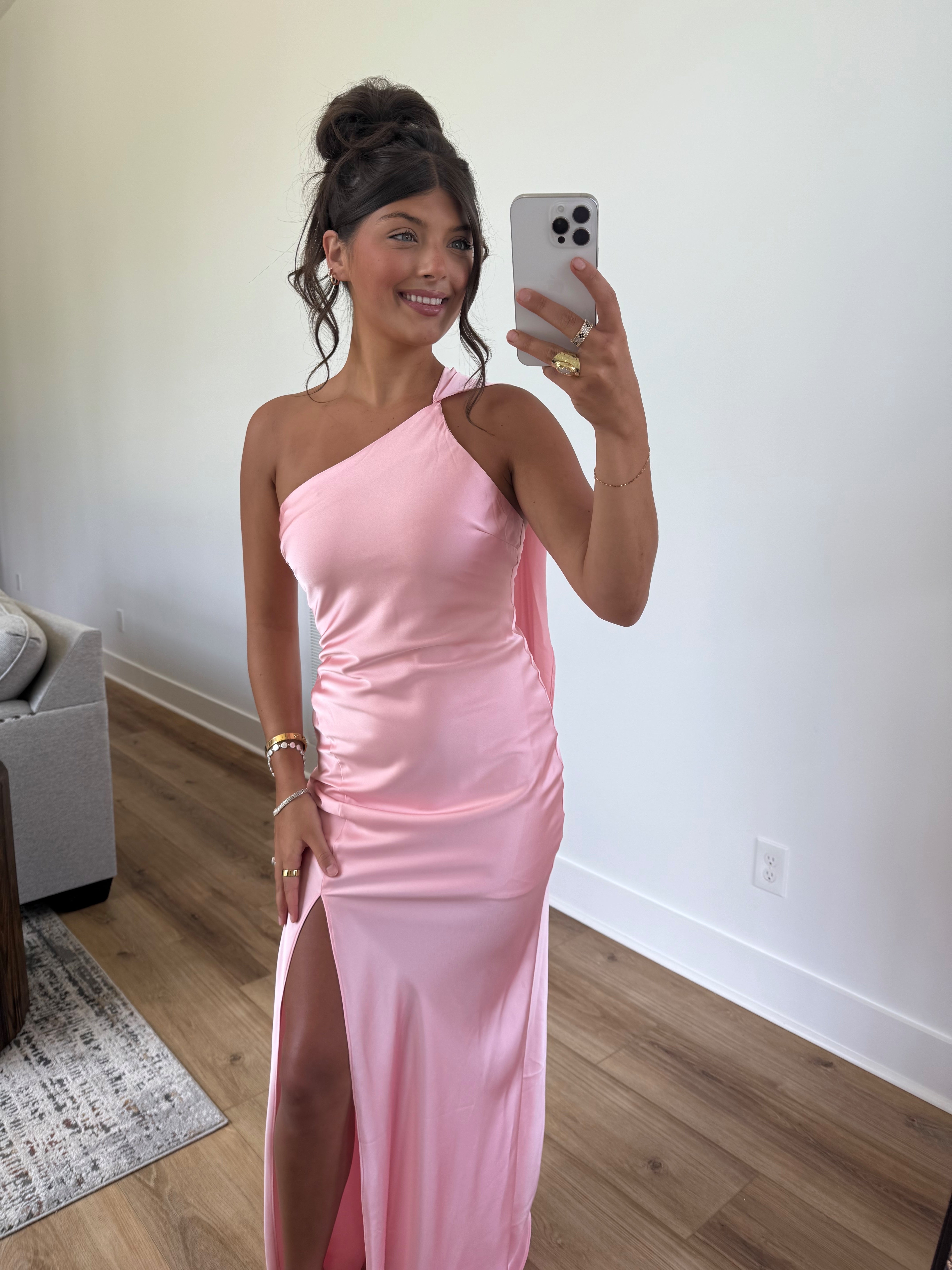 Wrapped in Satin Maxi Dress (Pink)