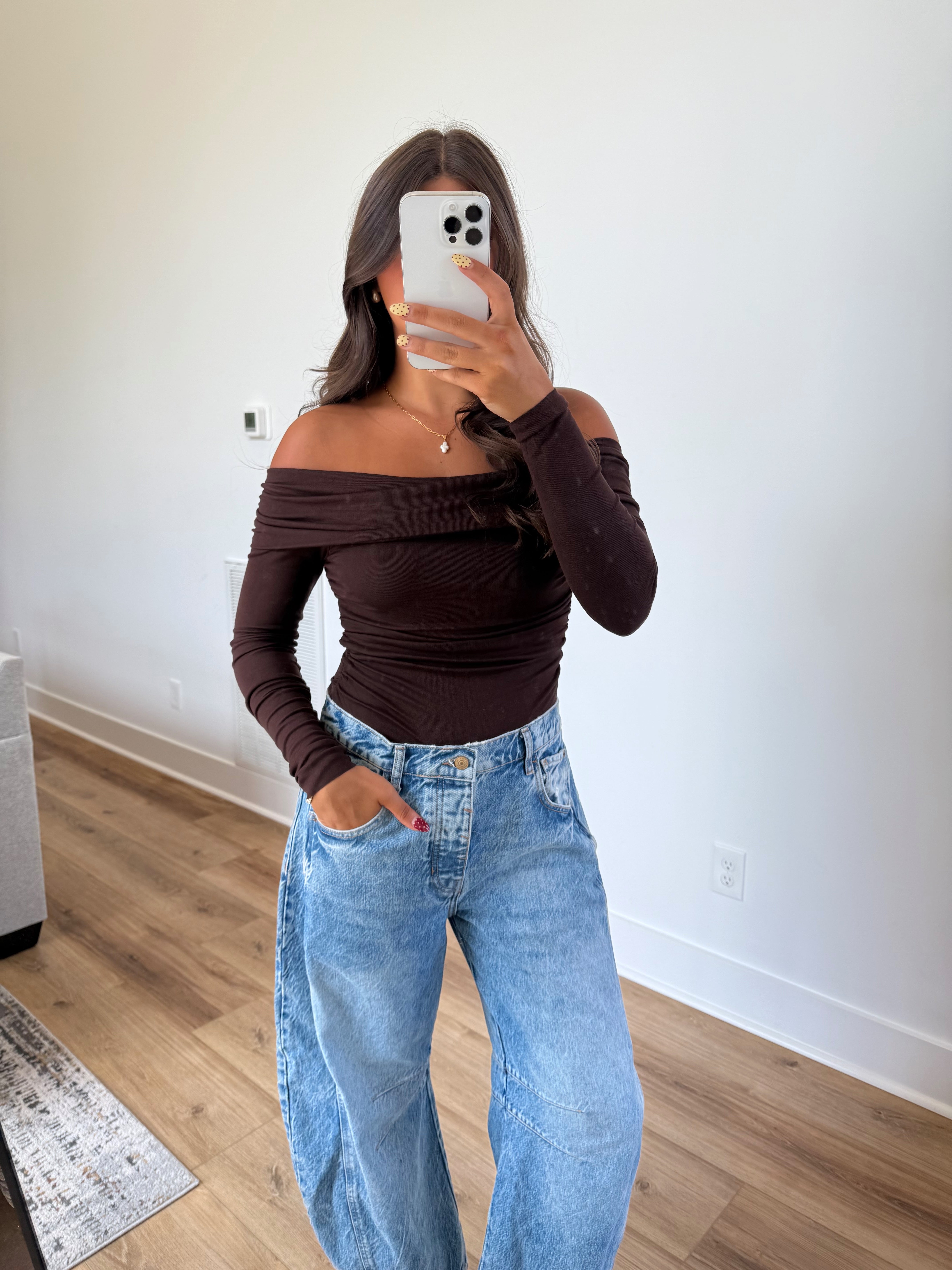 Brown Off The Shoulder Bodysuit