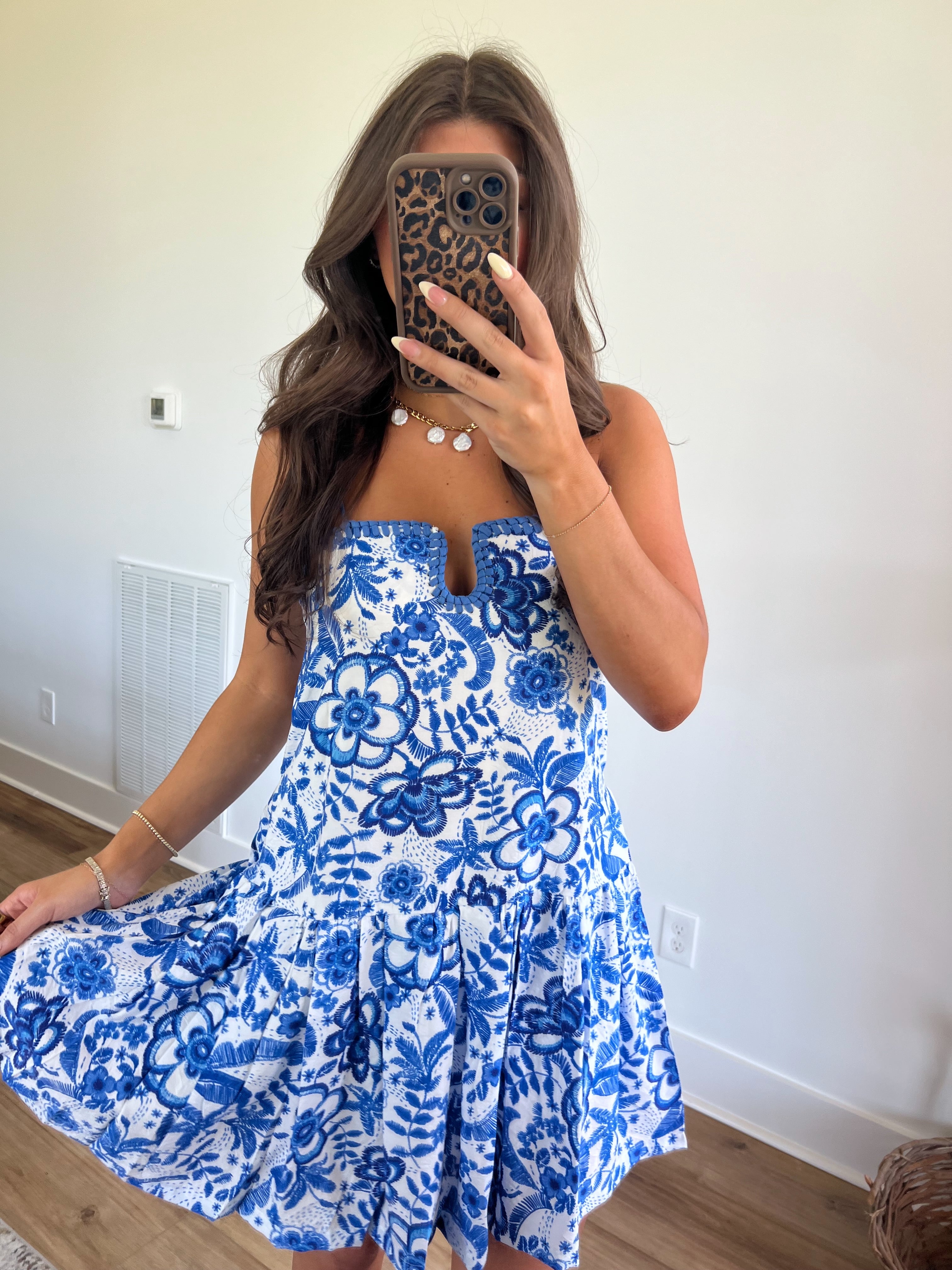 Blue Hawaiian Contrast Stitch Mini Dress