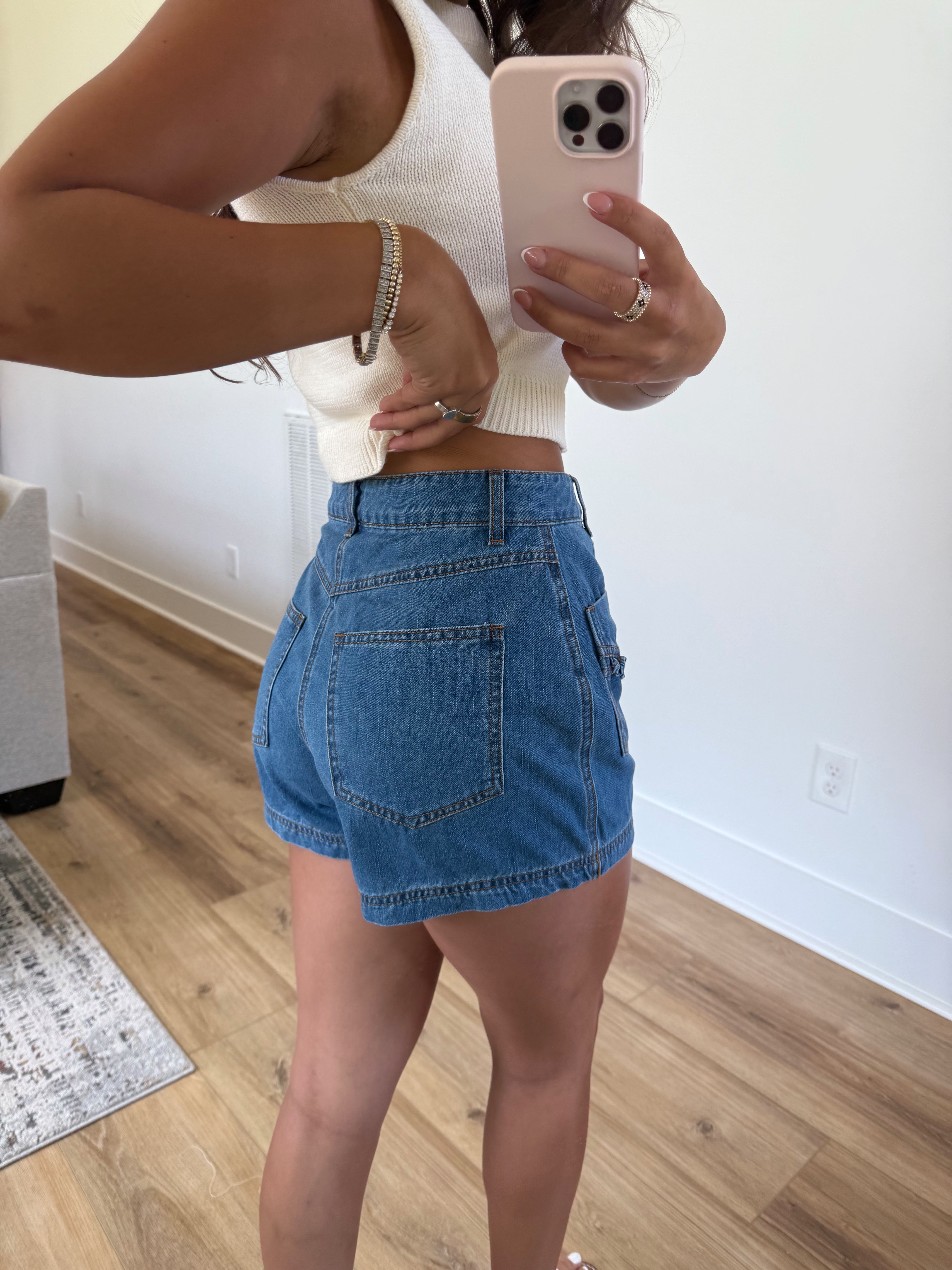 Denim Ruffle Pocket Shorts