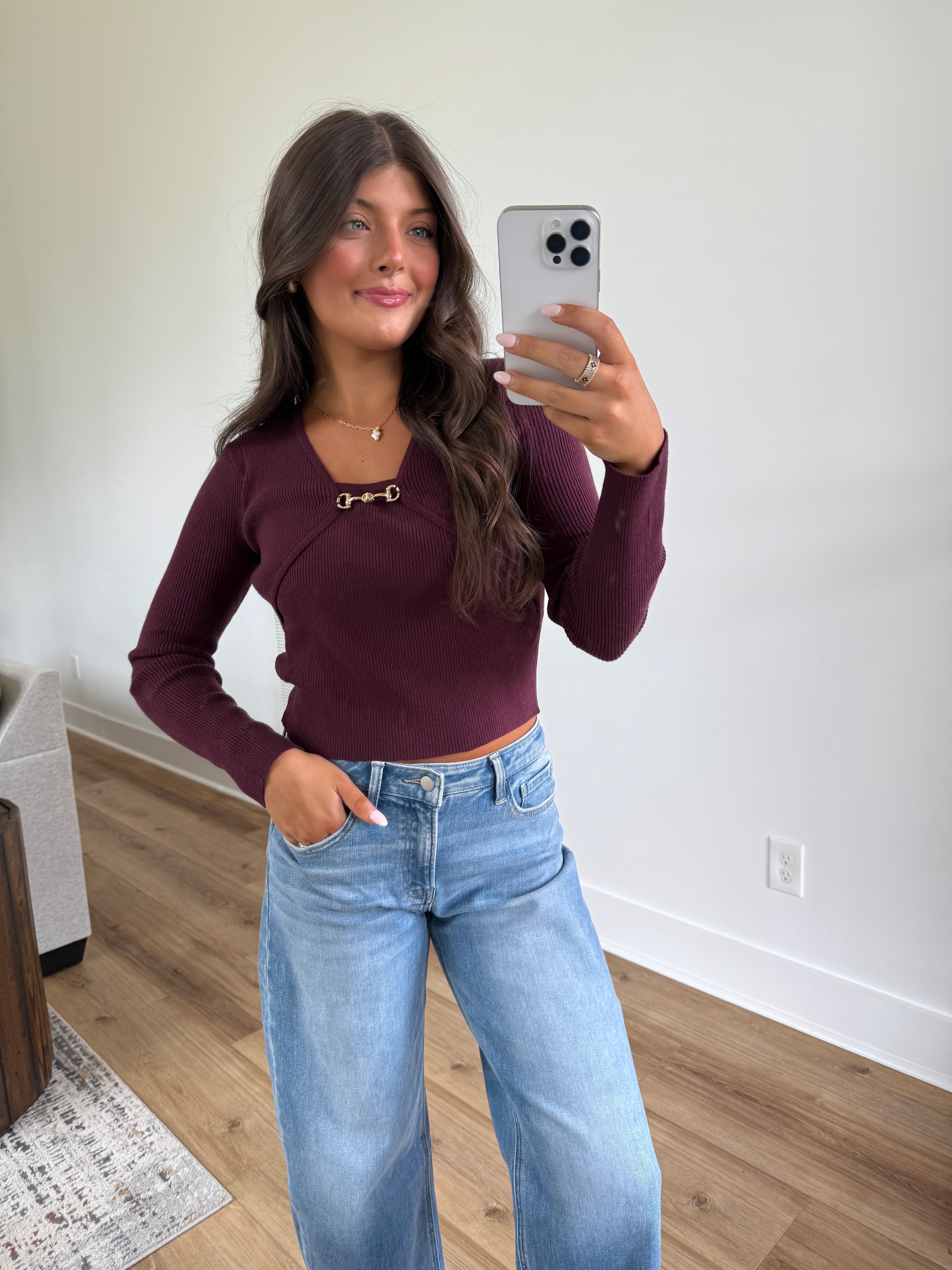 Plum Ribbed Clasp Top