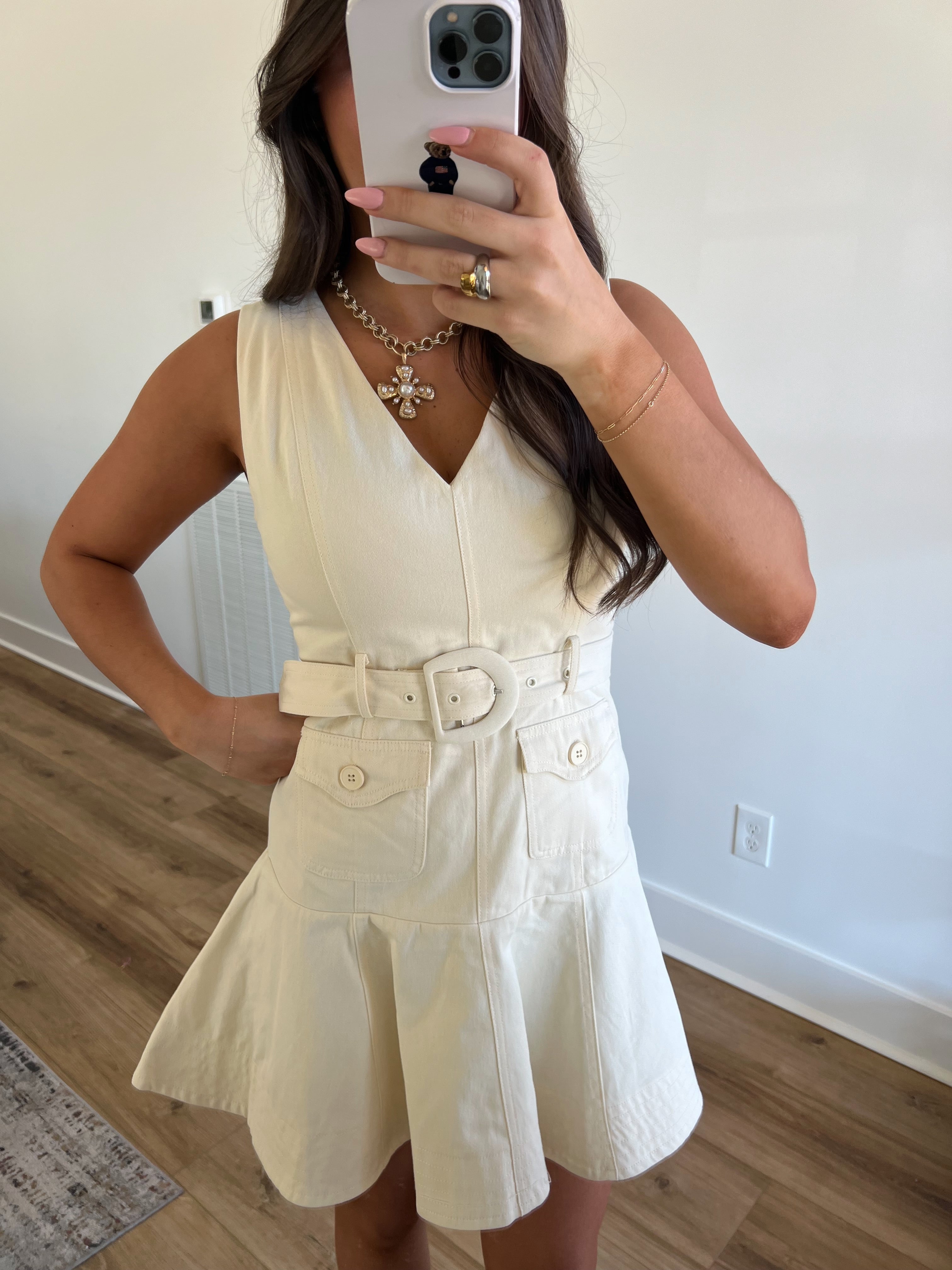 Cream Denim Daisy Mini Dress