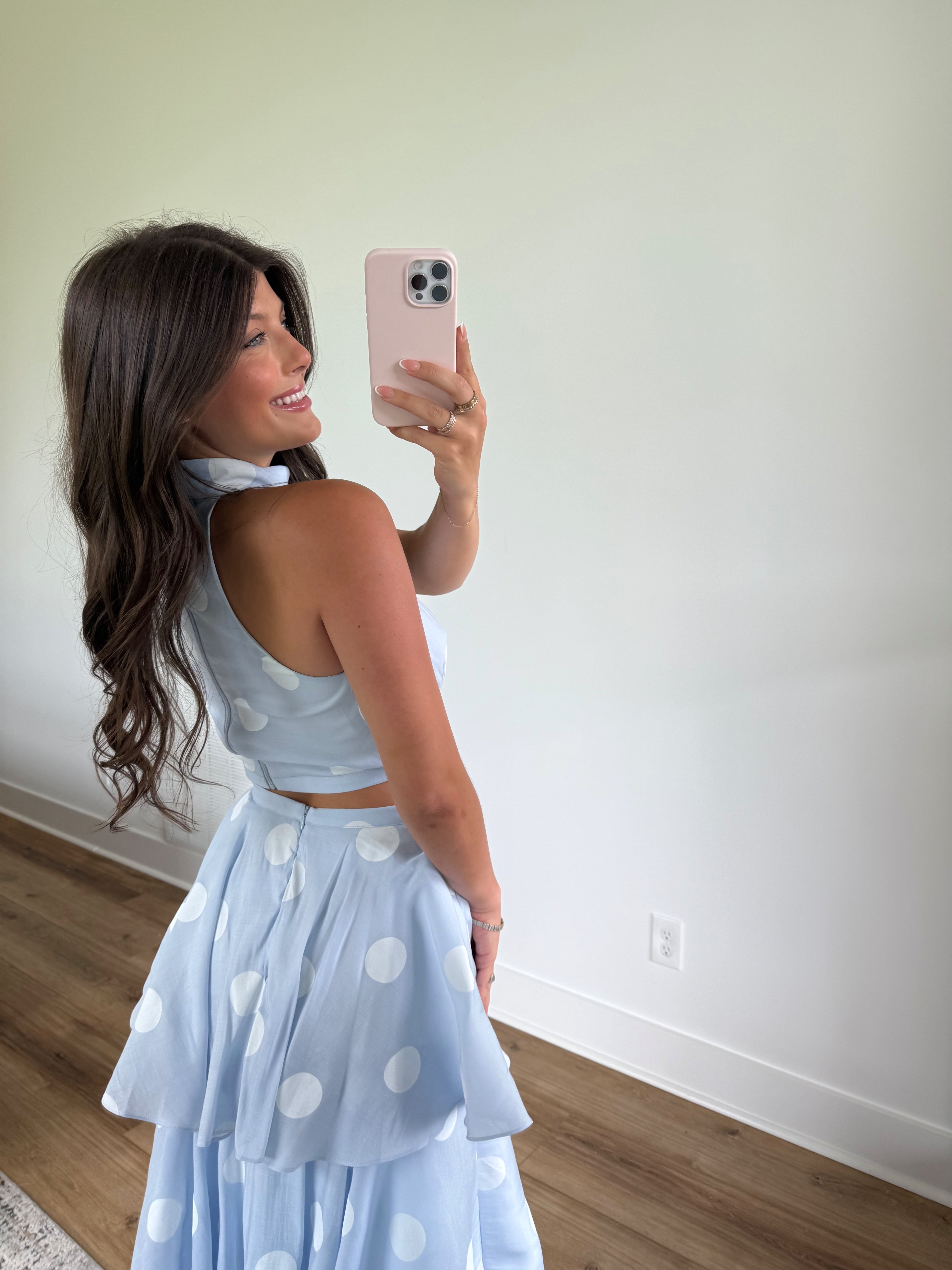 Baby Blue Polka Dot Maxi Skirt Set
