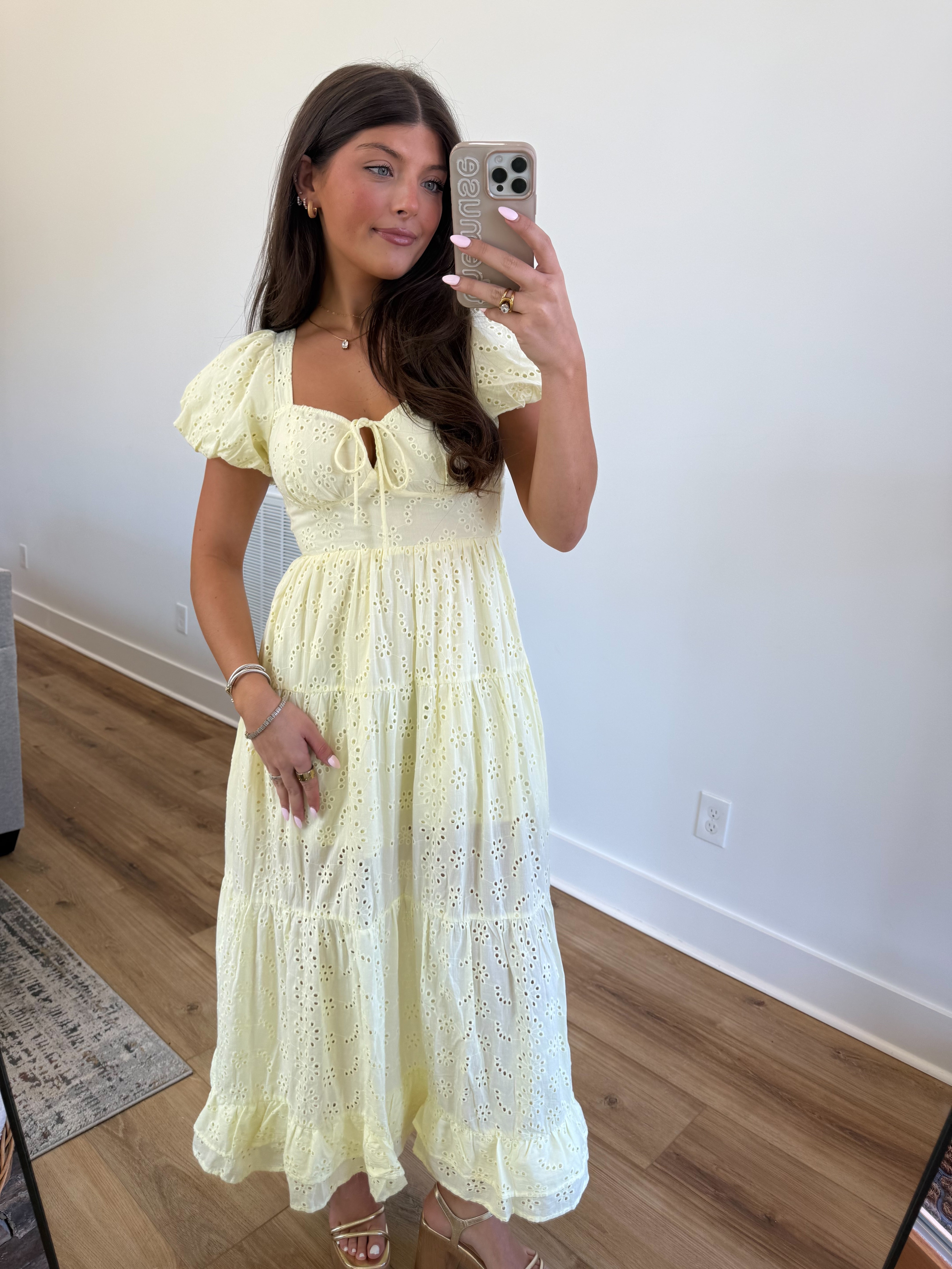 The Fancy Eyelet Midi (Yellow)