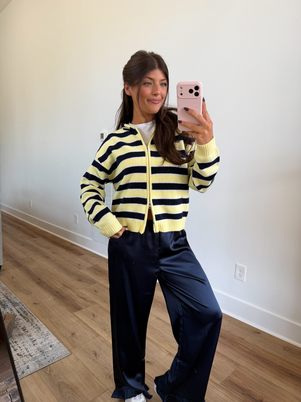 Two Tone Stripe Zip Up (Yellow/Navy)