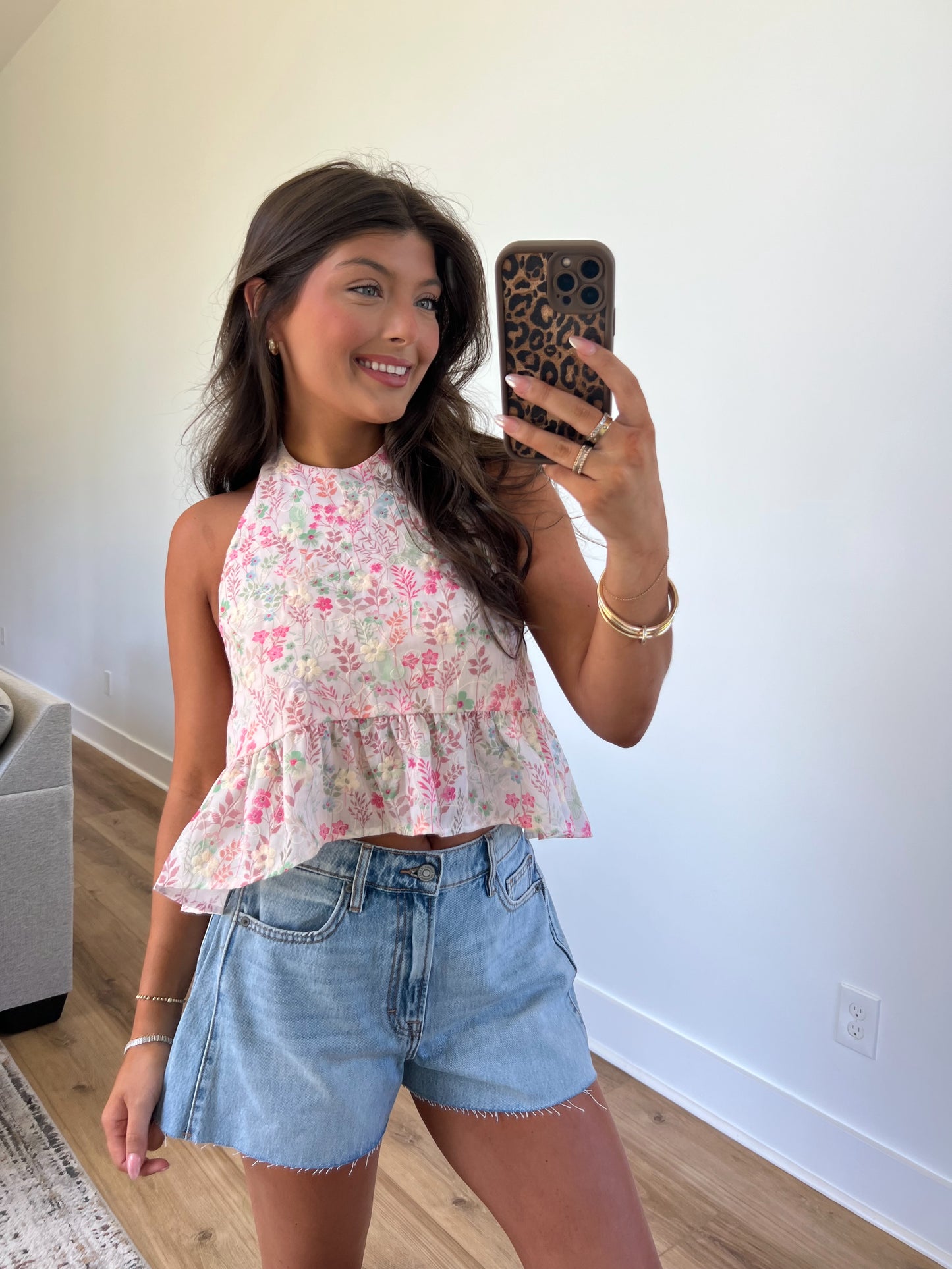 (Pink) Watercolor Bloom Halter Top
