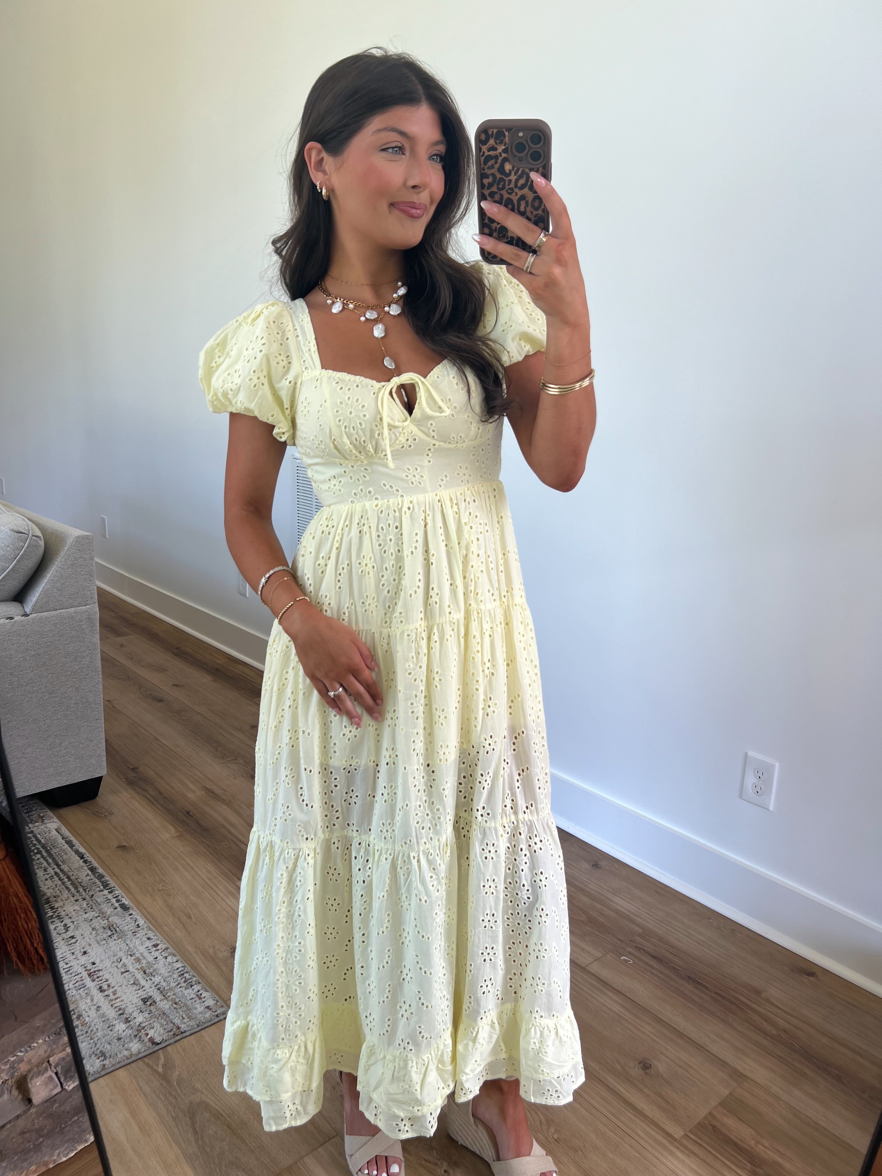 Sweetheart Eyelet Maxi Dress (Yellow)