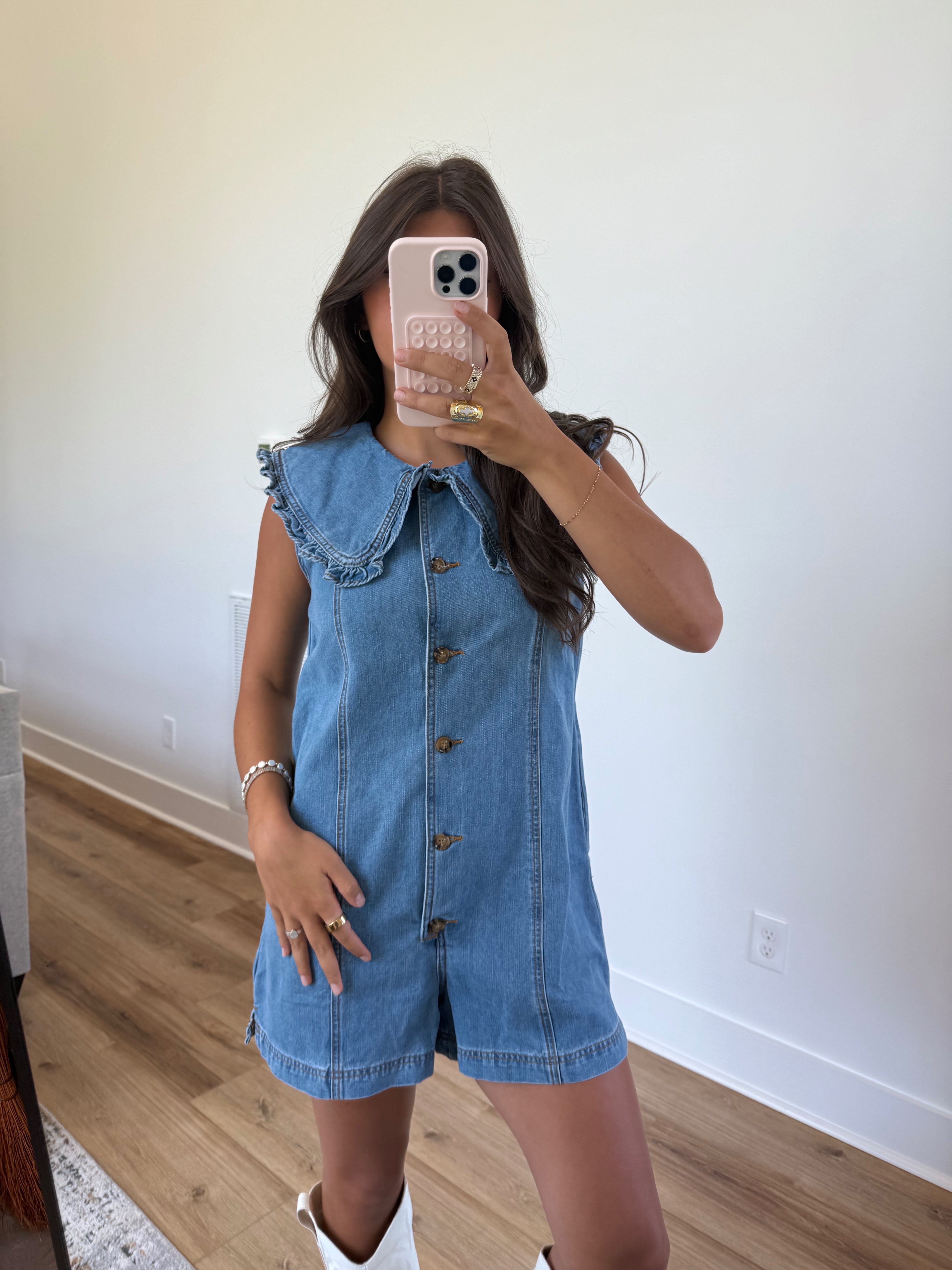 Collar Me Cute Romper (Dark Denim)