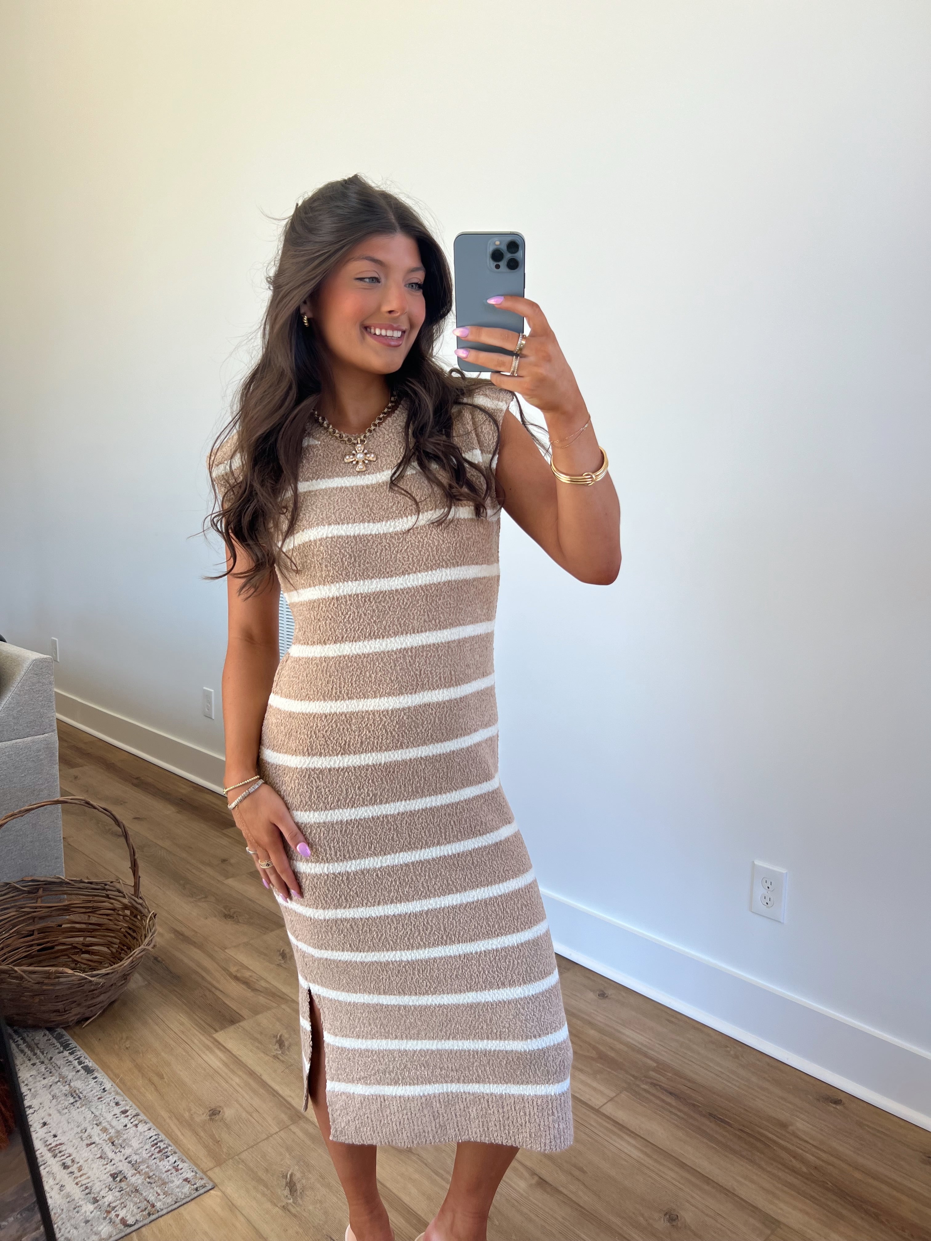 Salted Stripes Midi Dress (Taupe)