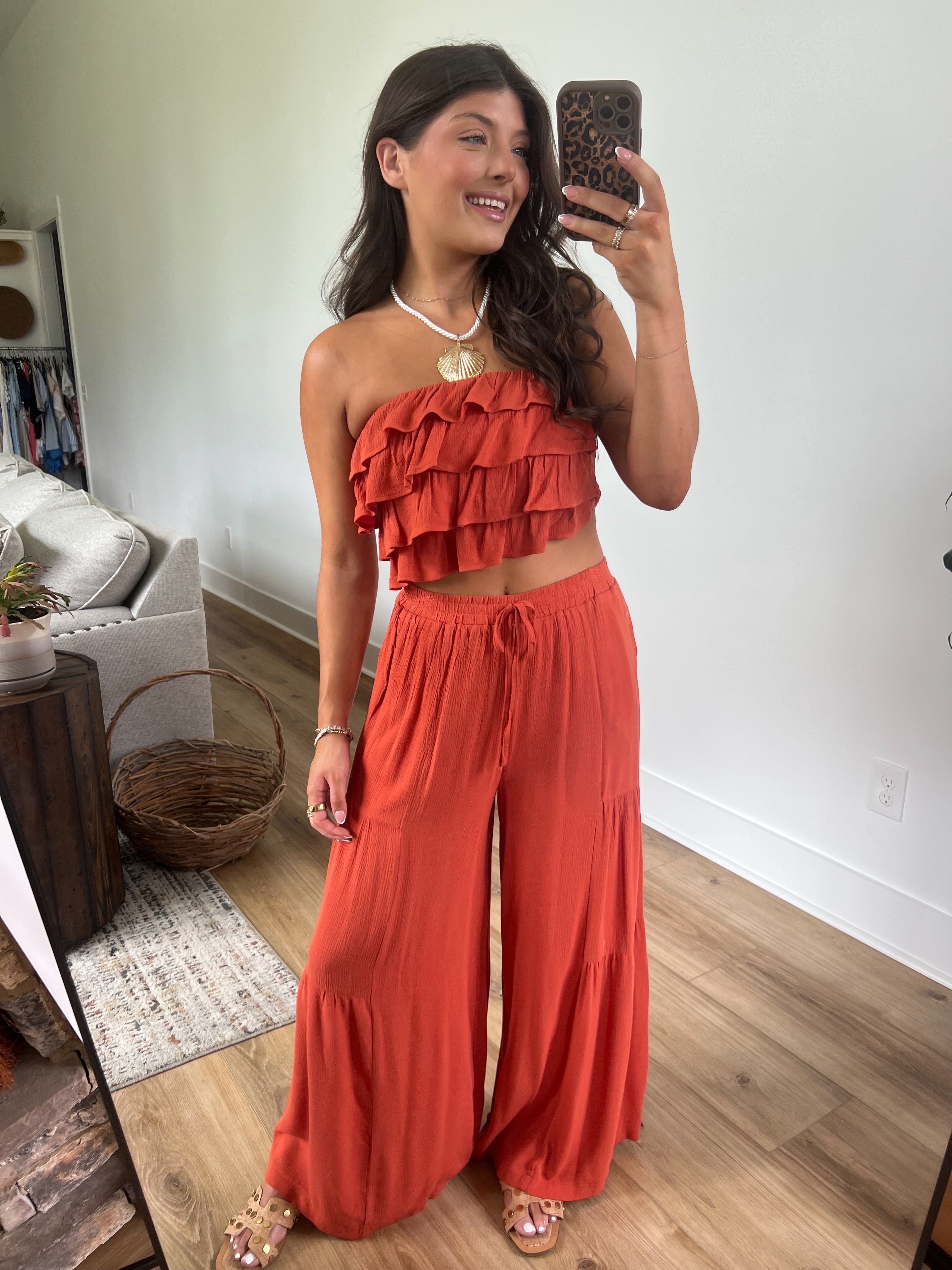 Rust Ruffle Pants Set