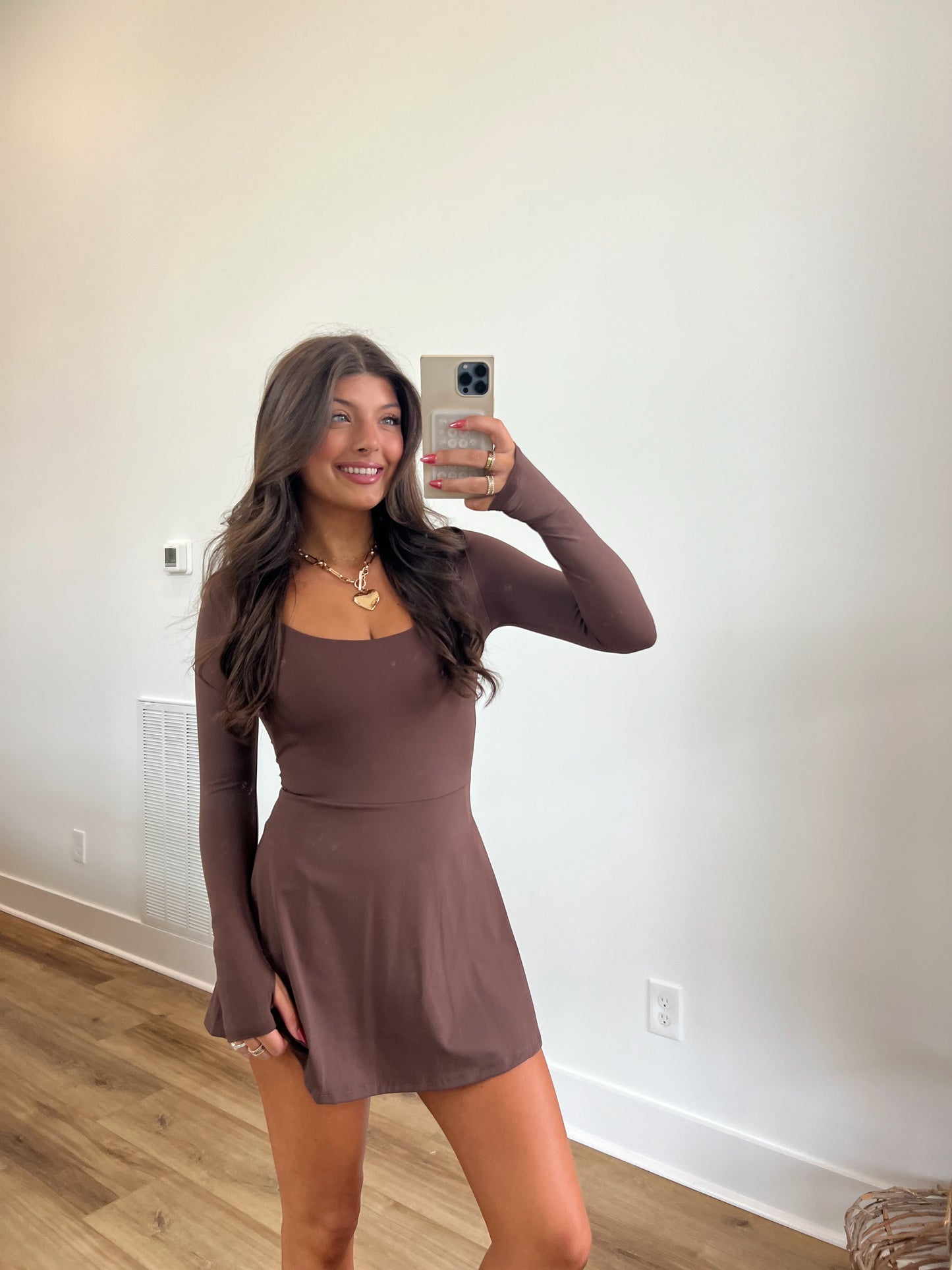 Brown Scoop Neck Athletic Dress