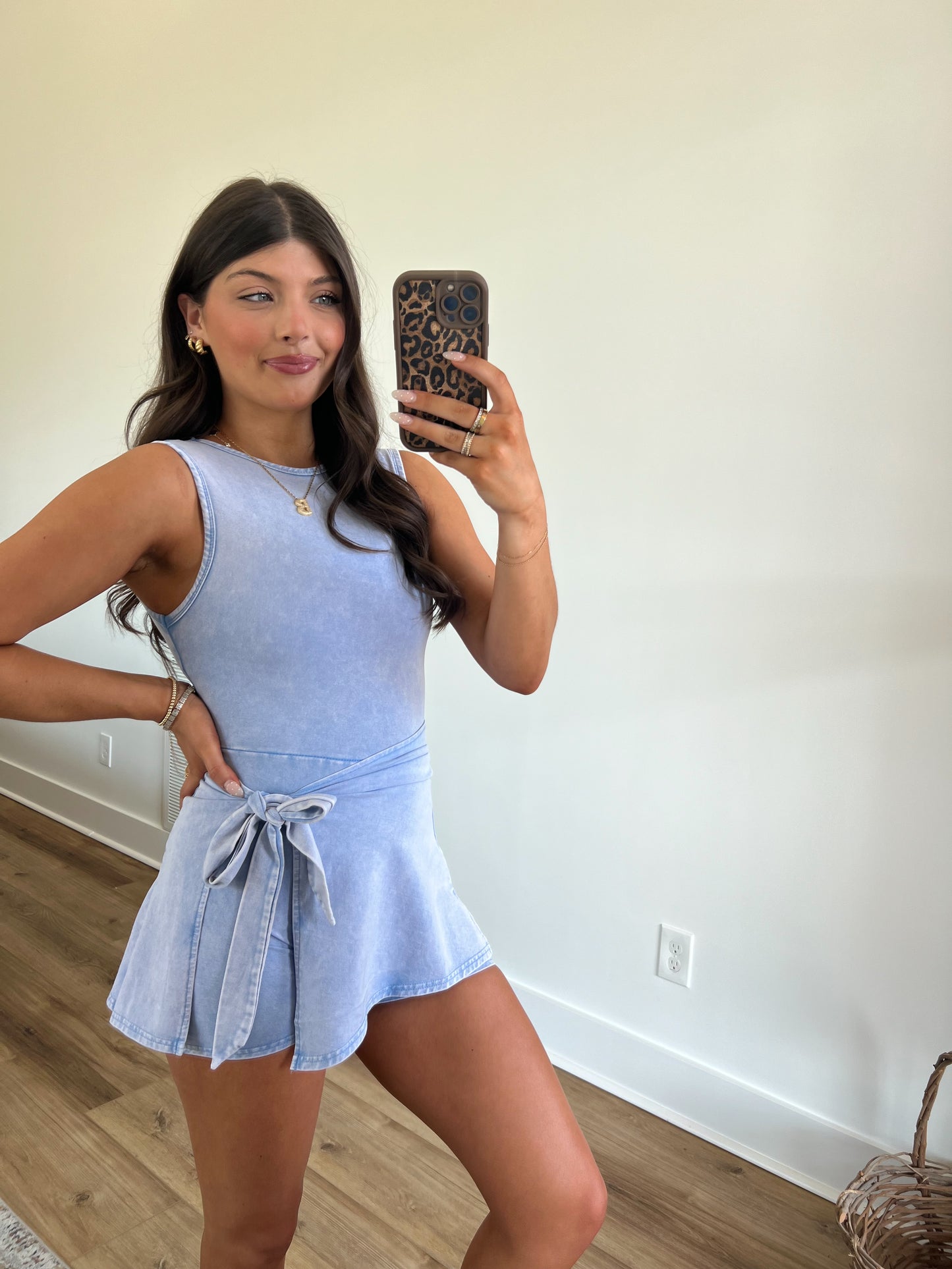 Mineral Wash Blue Wrap Athletic Dress