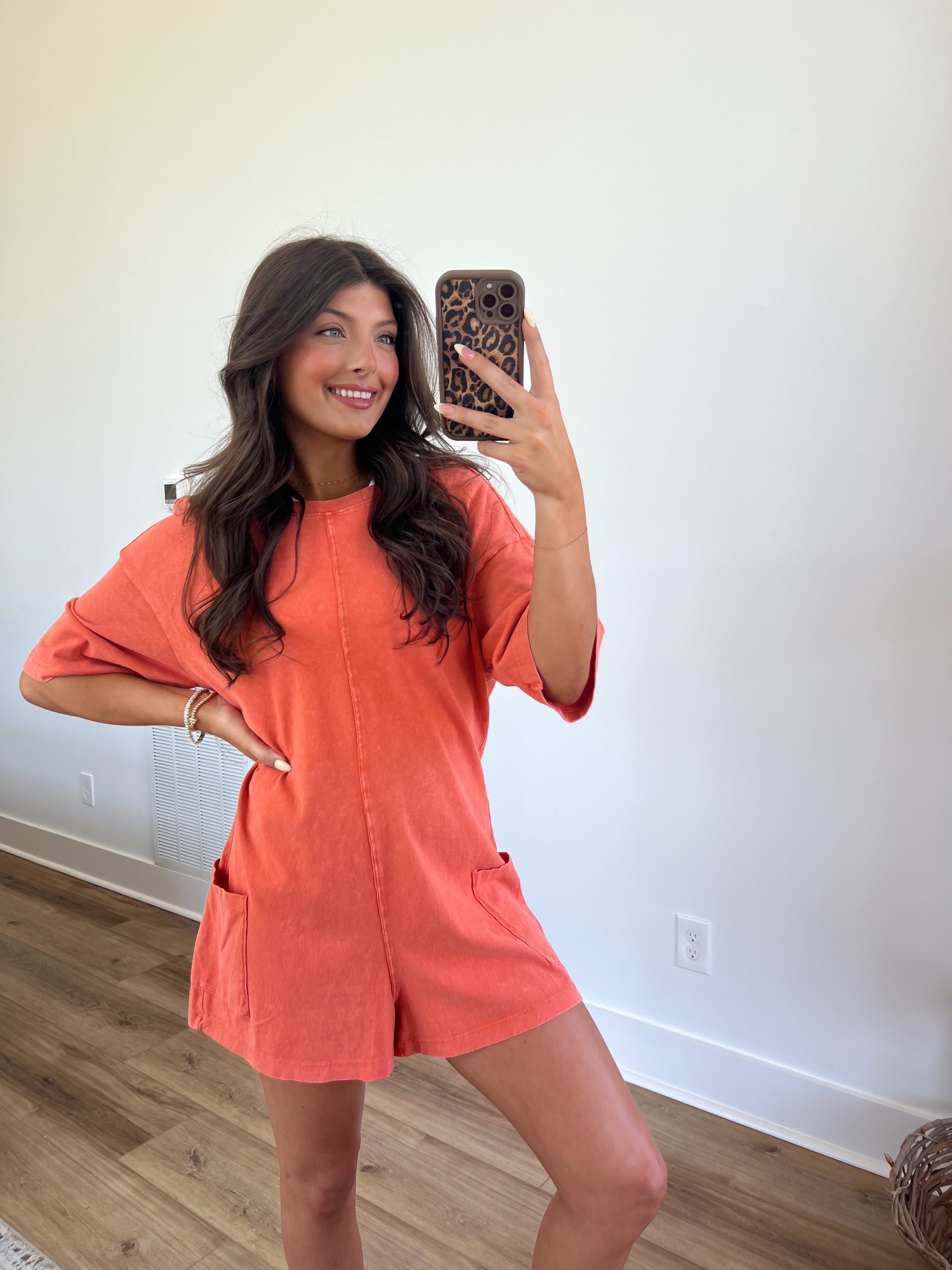 Oversized Tee Romper (Orange)
